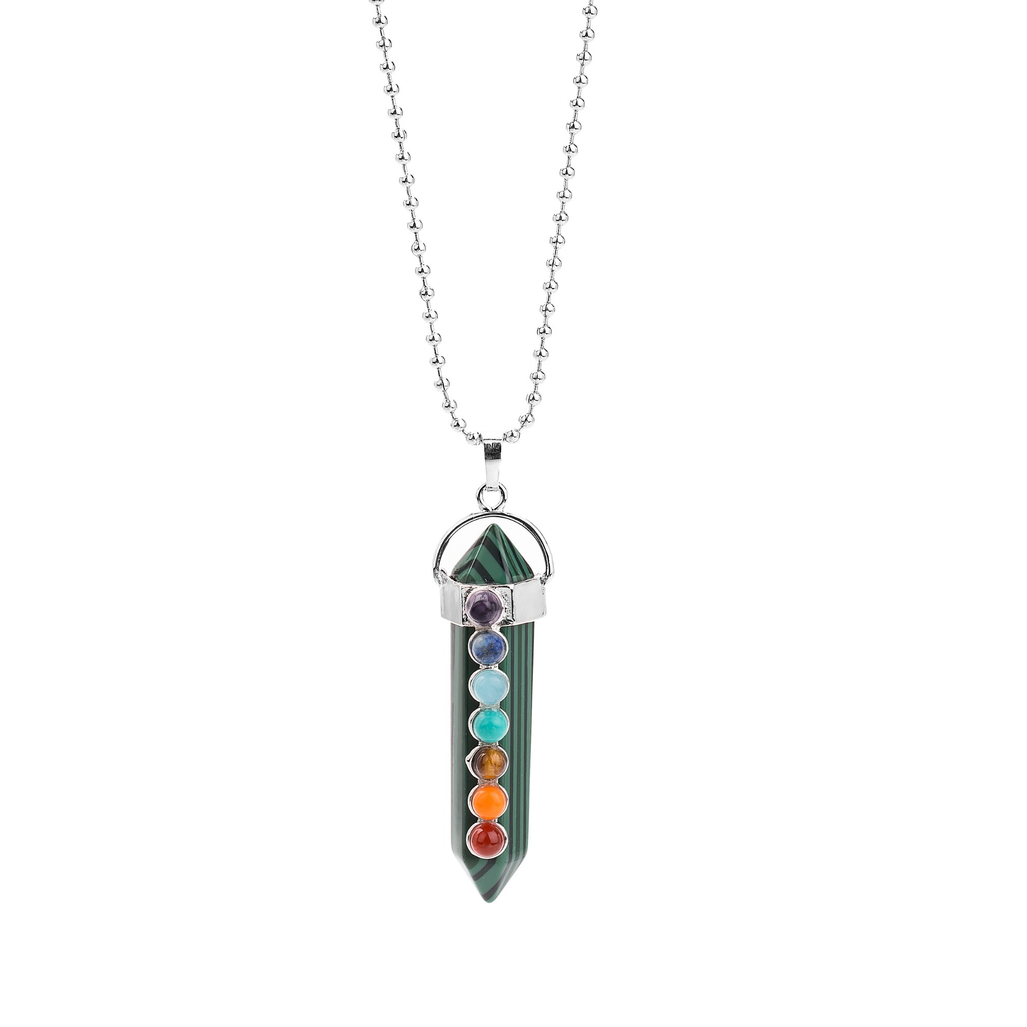 7 Chakra Hexagonal Cylinder Gemstone Pendant