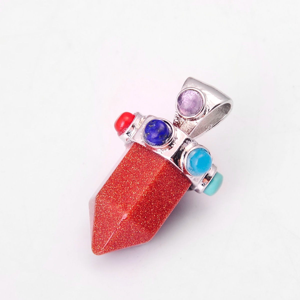 7 Chakra Hexagonal Cylinder Gemstone Crown Pendant 12X35MM