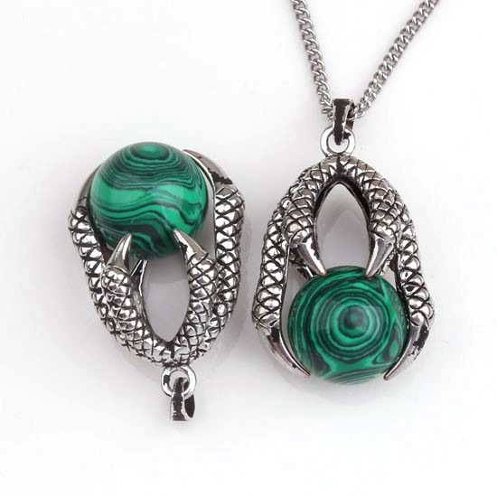 Gemstone Ball Stainless Steel Dragon Claw Pendant