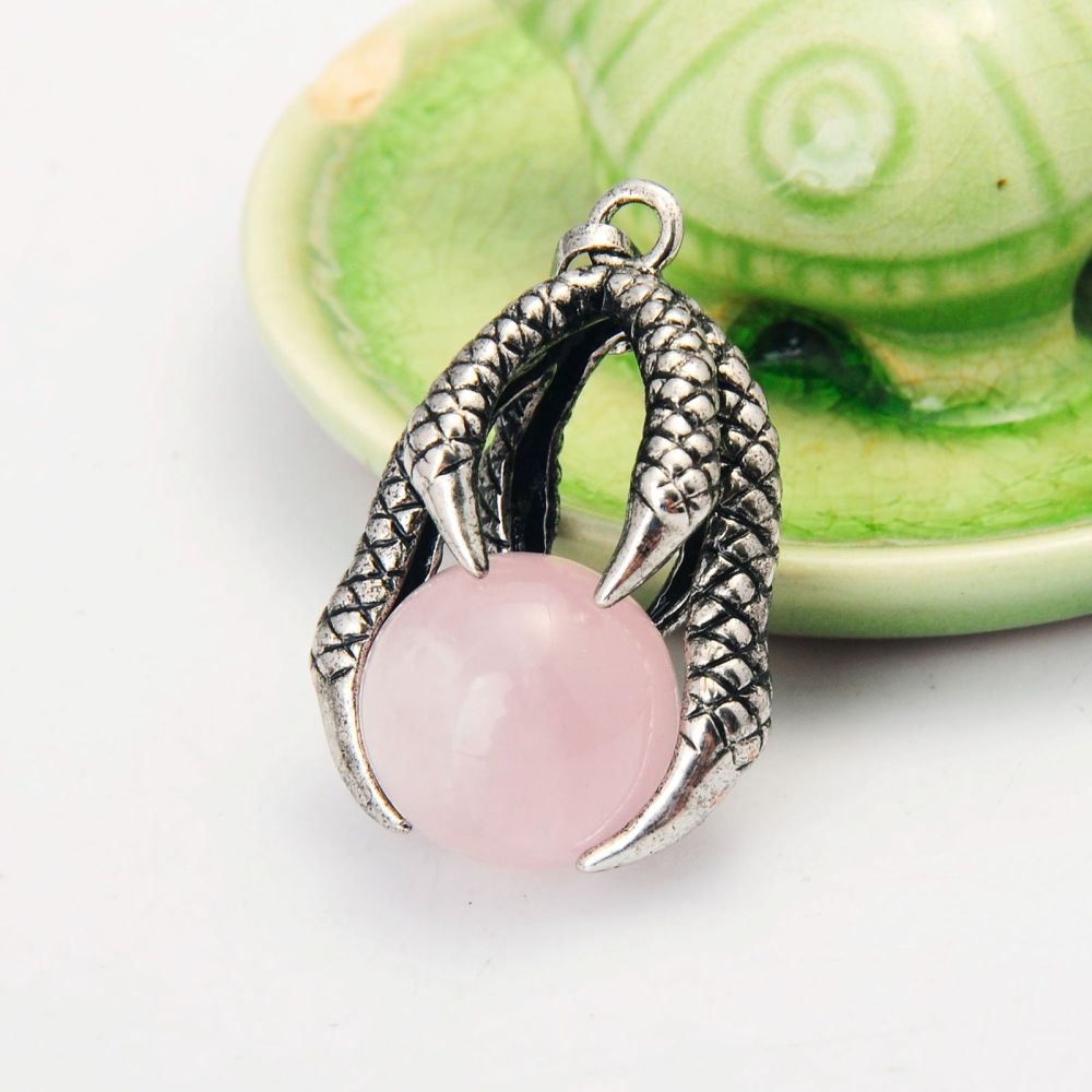 Gemstone Ball Stainless Steel Dragon Claw Pendant