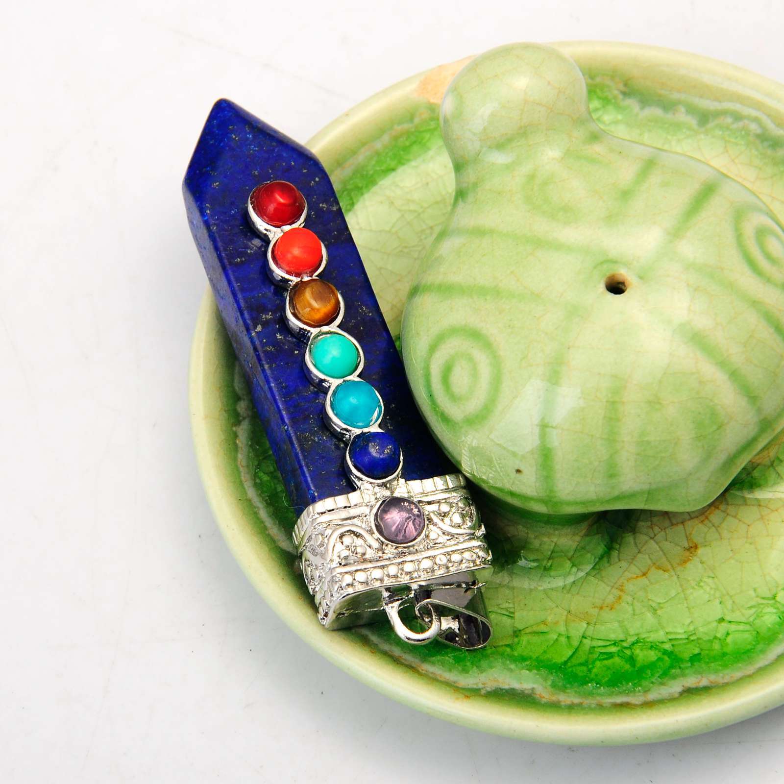 7 Chakra Silver Alloy Sword Gemstone Pendant
