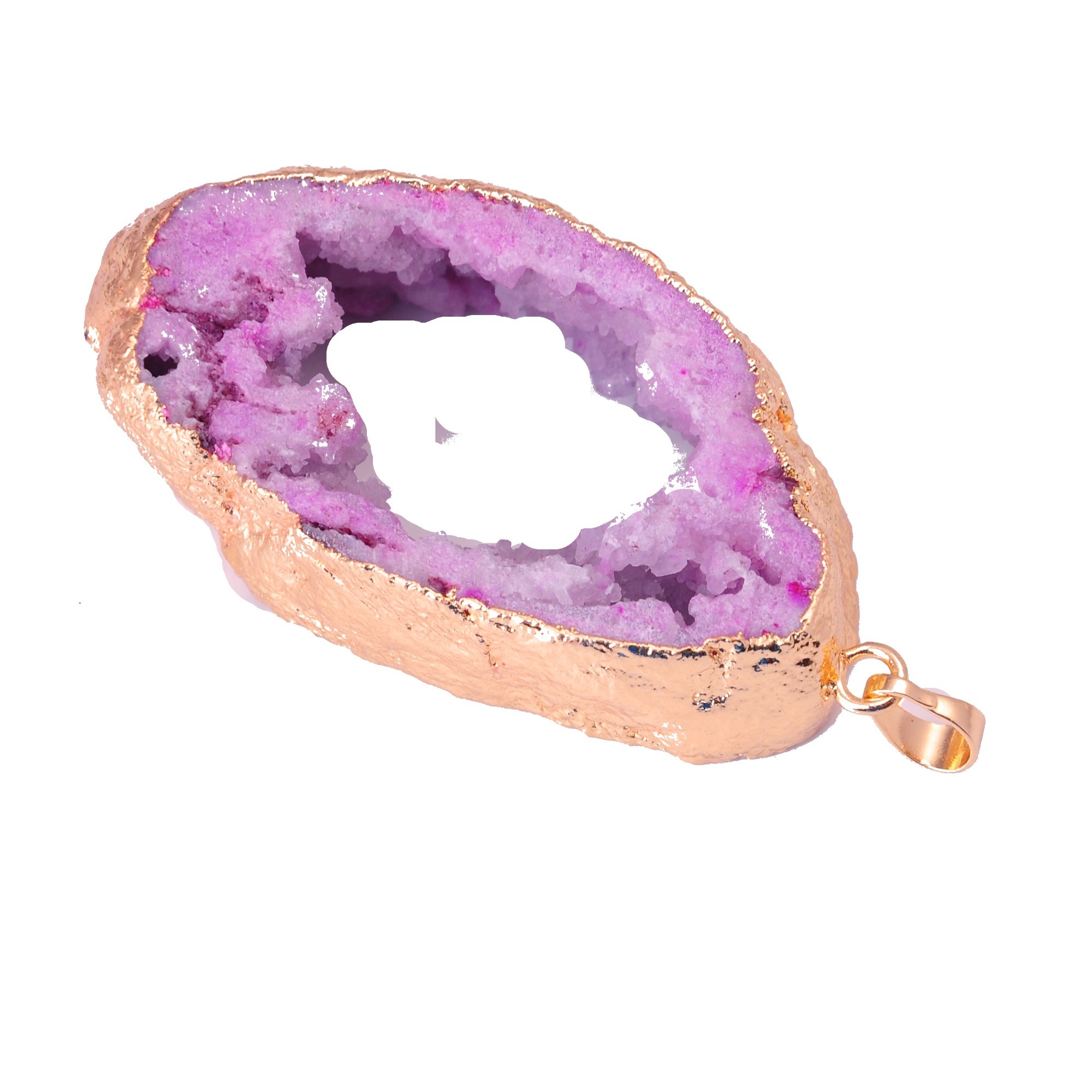 Gilded Natural Agate Crystal Cave Silce Pendant