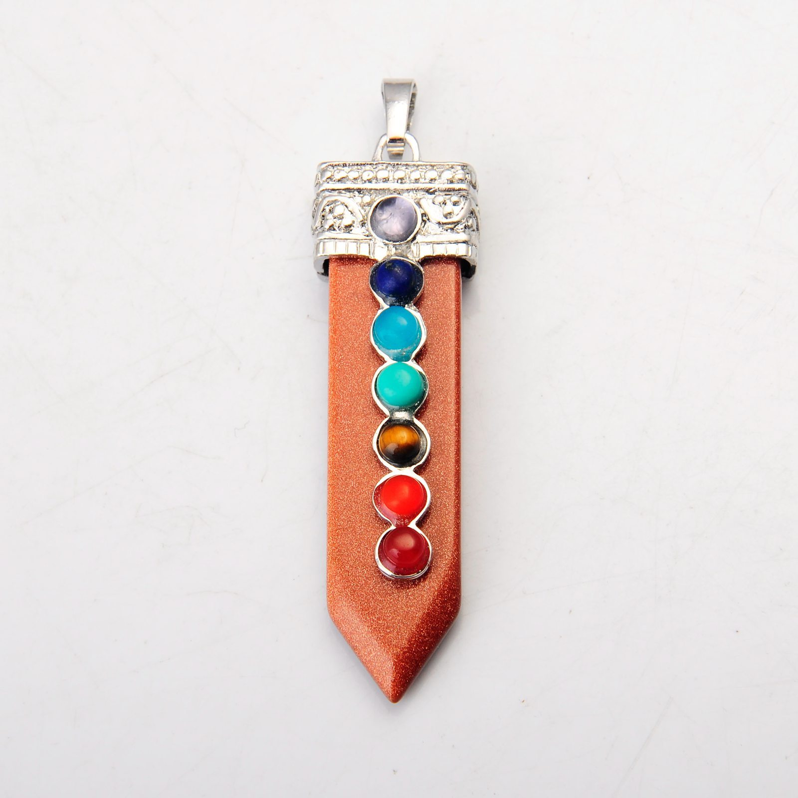7 Chakra Silver Alloy Sword Gemstone Pendant