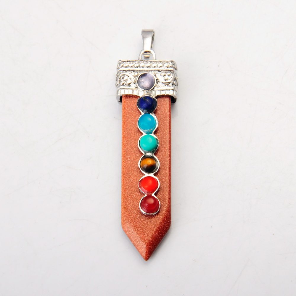 7 Chakra Silver Alloy Sword Gemstone Pendant