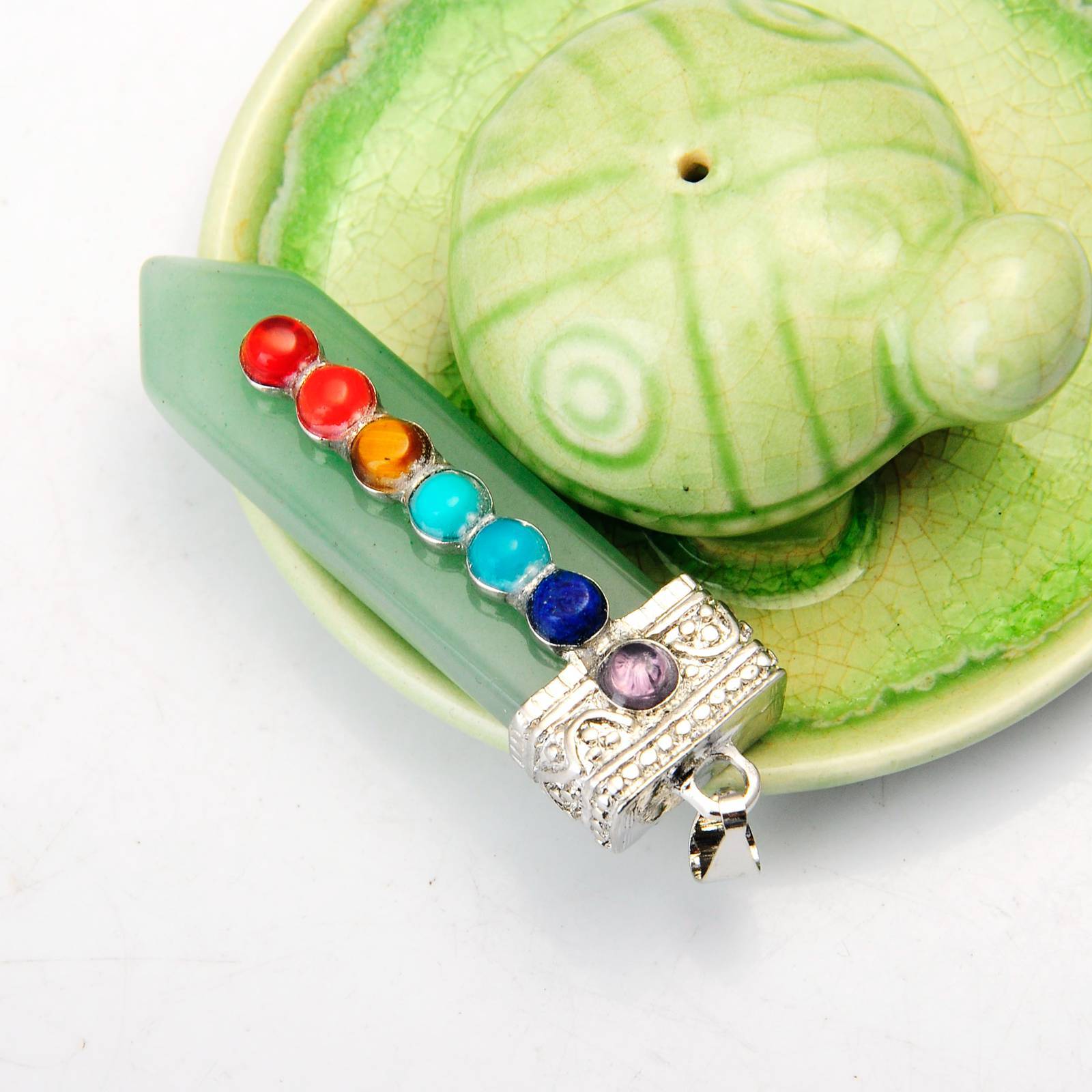 7 Chakra Silver Alloy Sword Gemstone Pendant