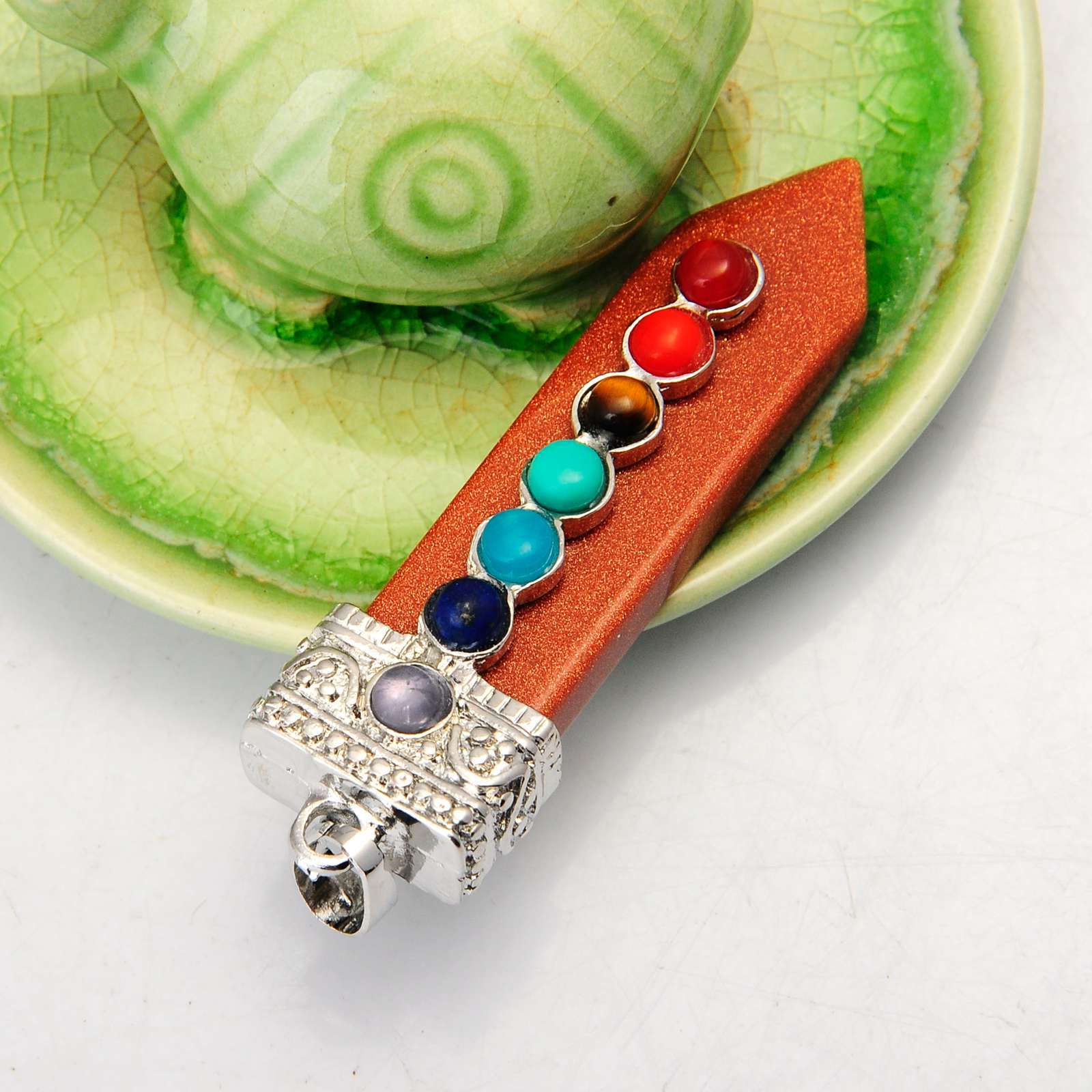 7 Chakra Silver Alloy Sword Gemstone Pendant