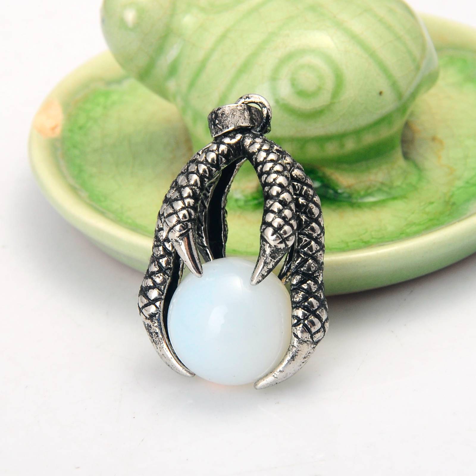 Gemstone Ball Stainless Steel Dragon Claw Pendant