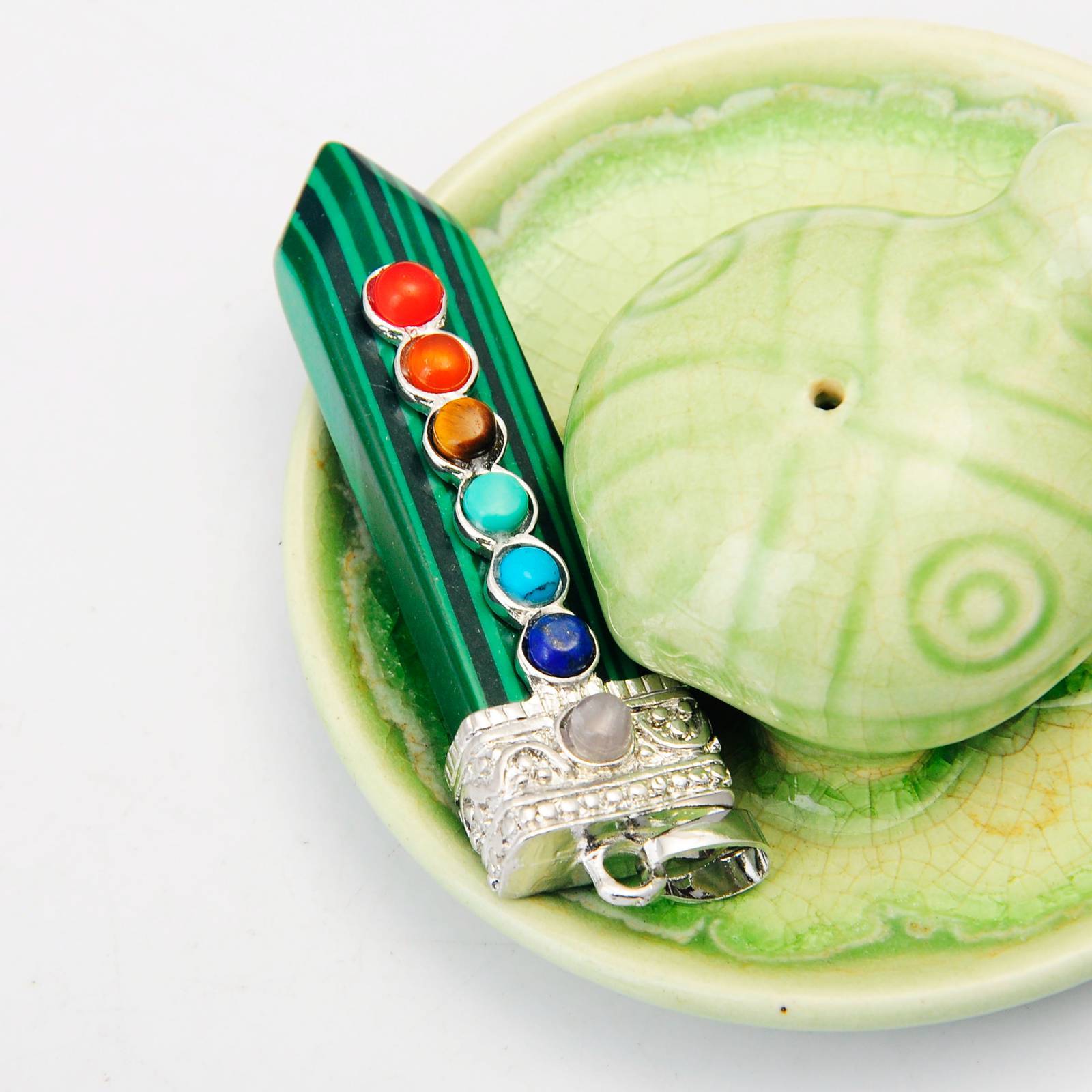 7 Chakra Silver Alloy Sword Gemstone Pendant
