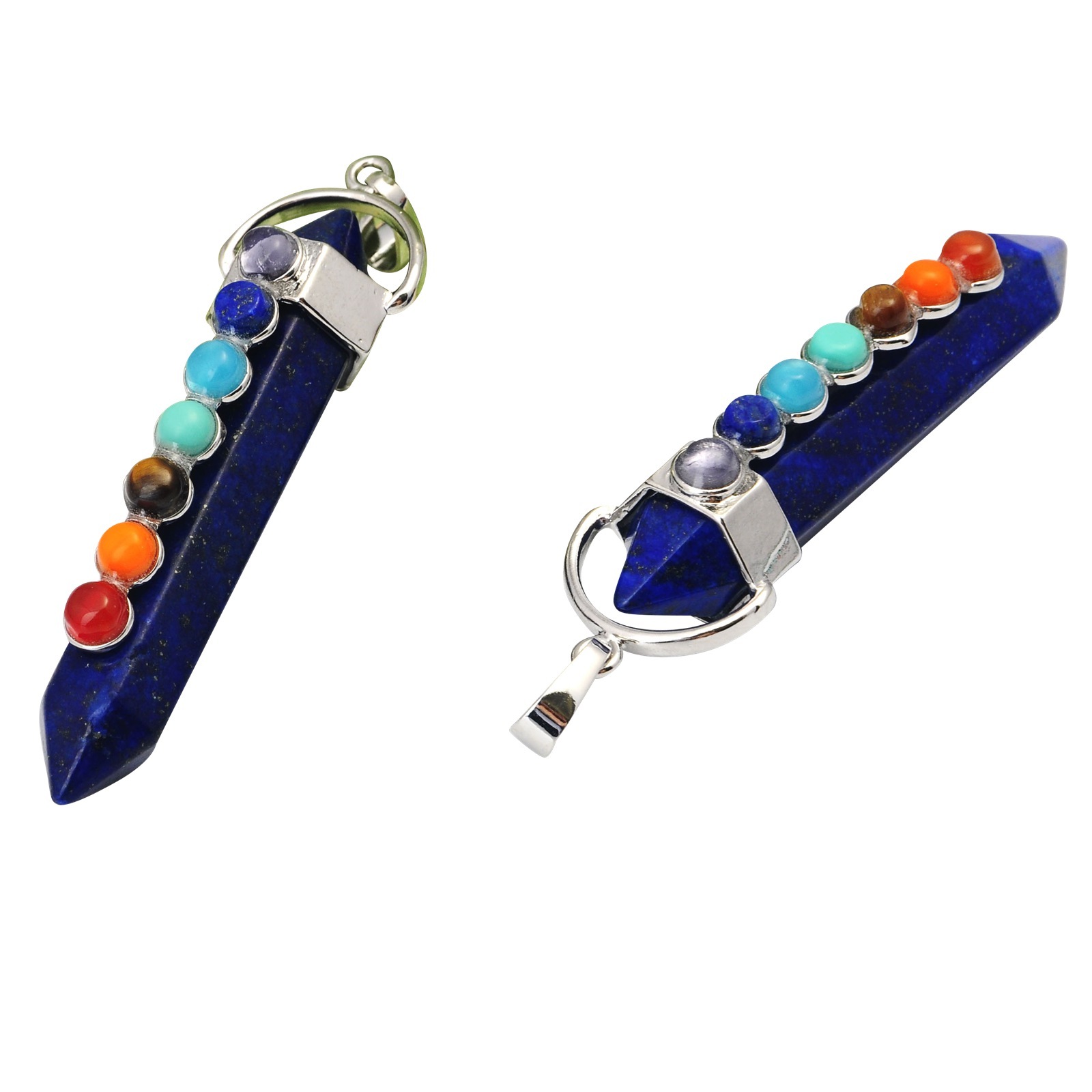 7 Chakra Hexagonal Cylinder Gemstone Pendant