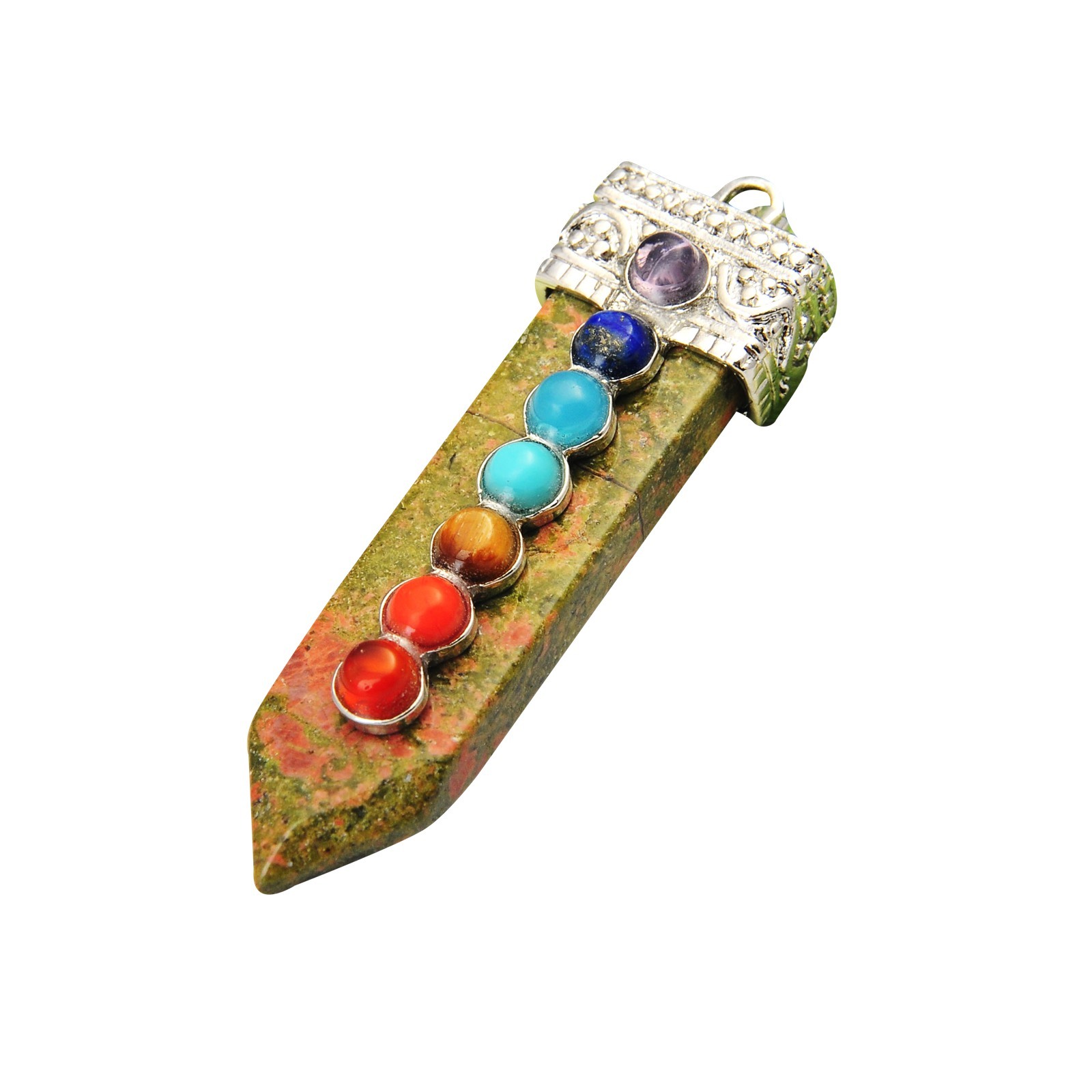 7 Chakra Silver Alloy Sword Gemstone Pendant