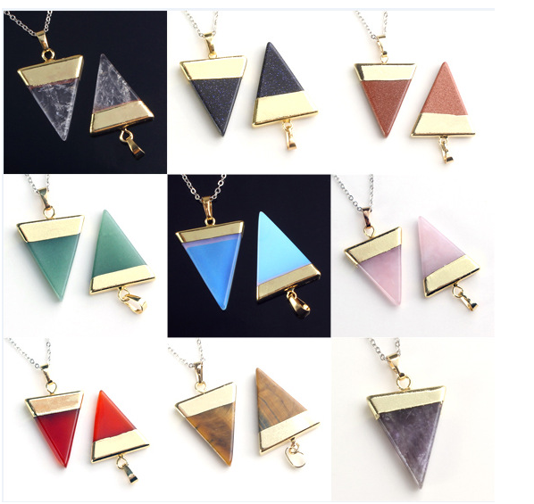 Gold / Silver Triangle Gemstone Pendant 25x30mm