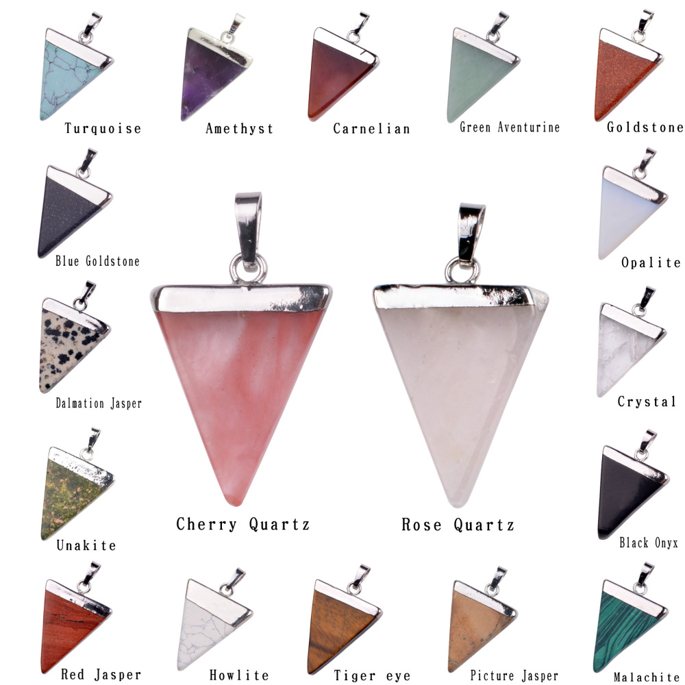 Gold / Silver Triangle Gemstone Pendant 25x30mm