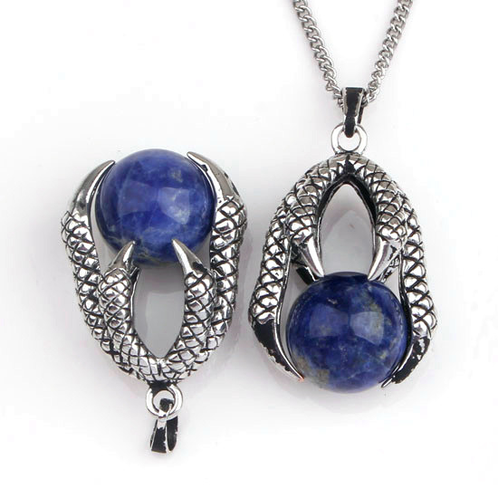Gemstone Ball Stainless Steel Dragon Claw Pendant