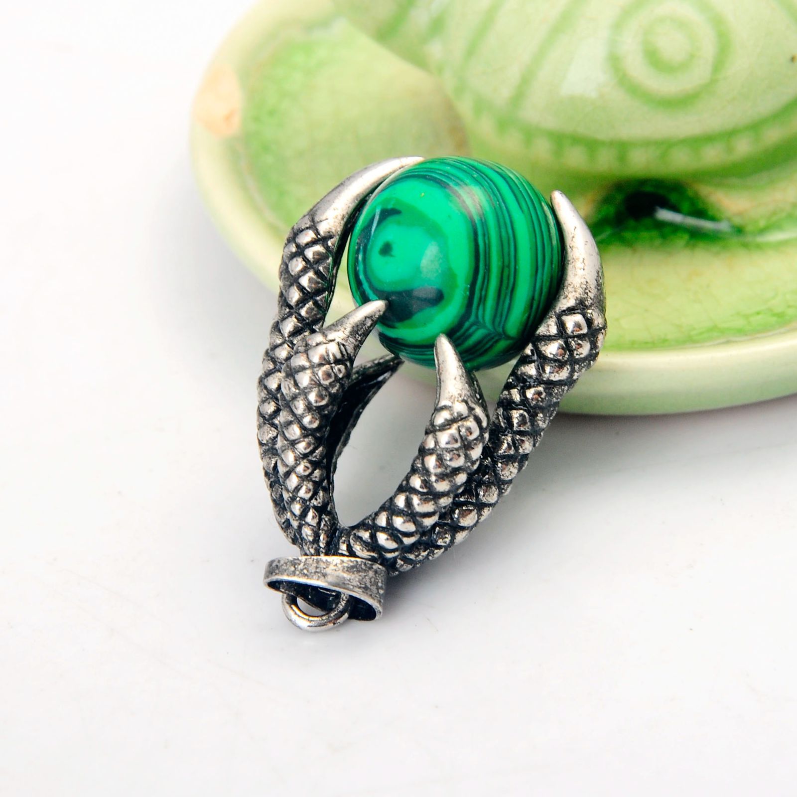 Gemstone Ball Stainless Steel Dragon Claw Pendant