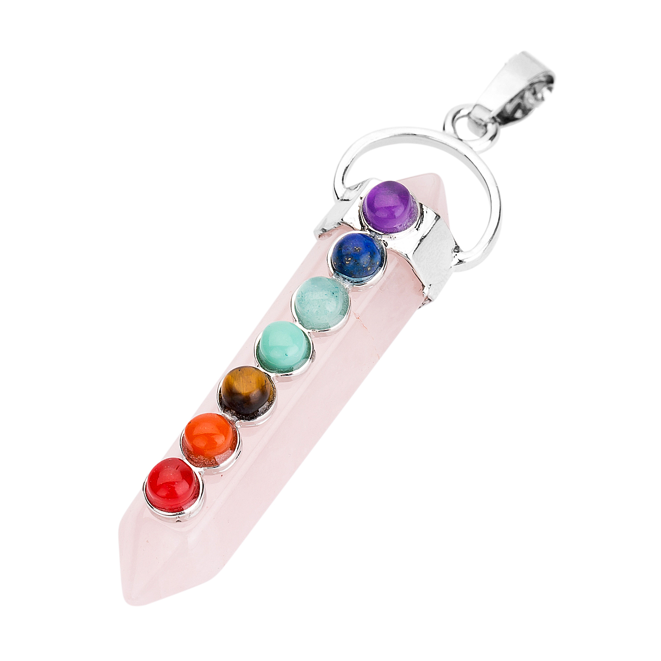 7 Chakra Hexagonal Cylinder Gemstone Pendant