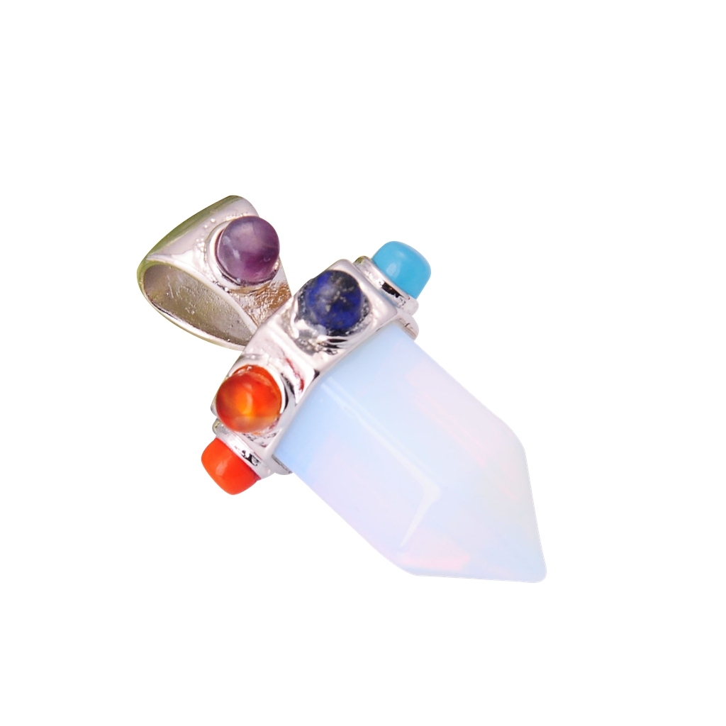 7 Chakra Hexagonal Cylinder Gemstone Crown Pendant 12X35MM