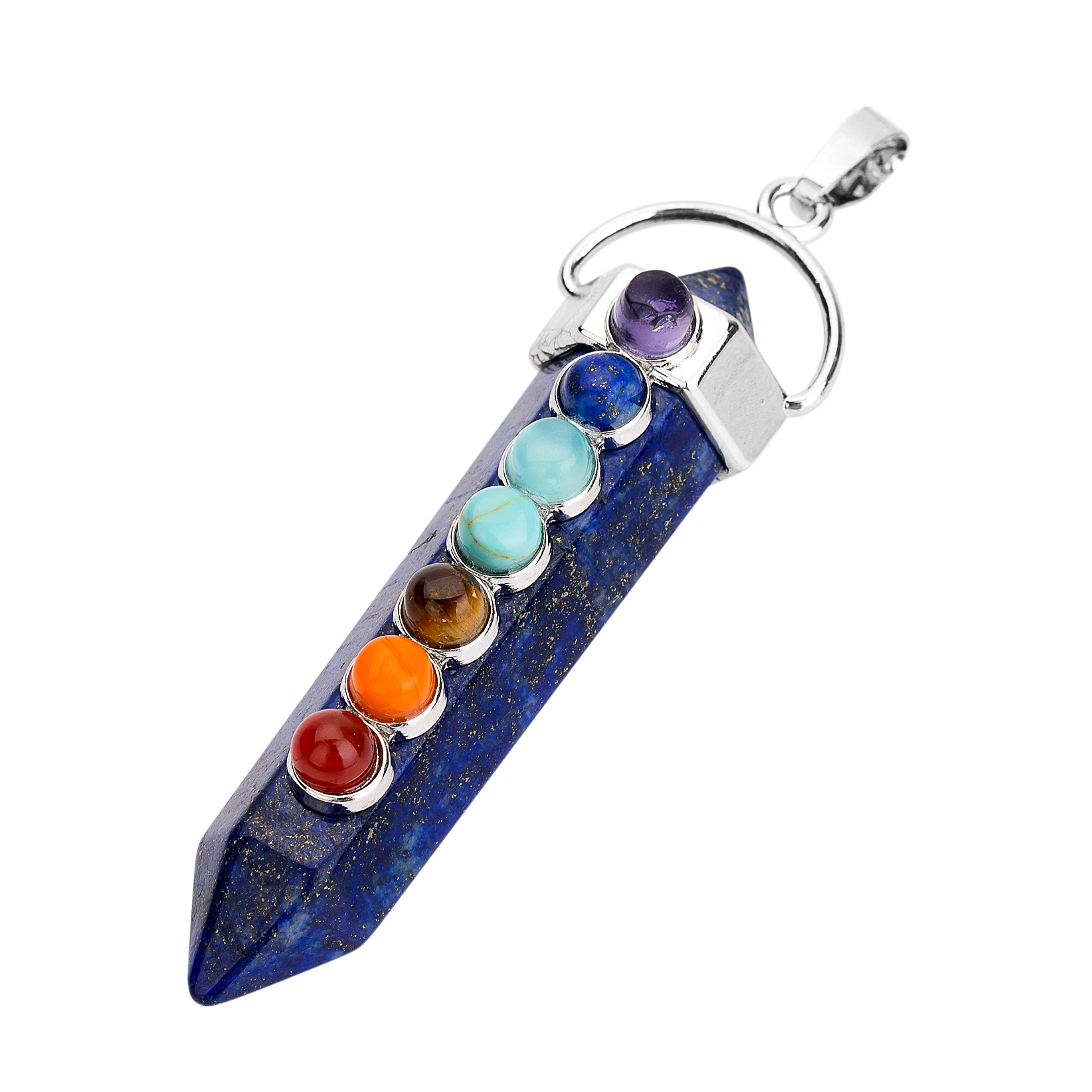 7 Chakra Hexagonal Cylinder Gemstone Pendant