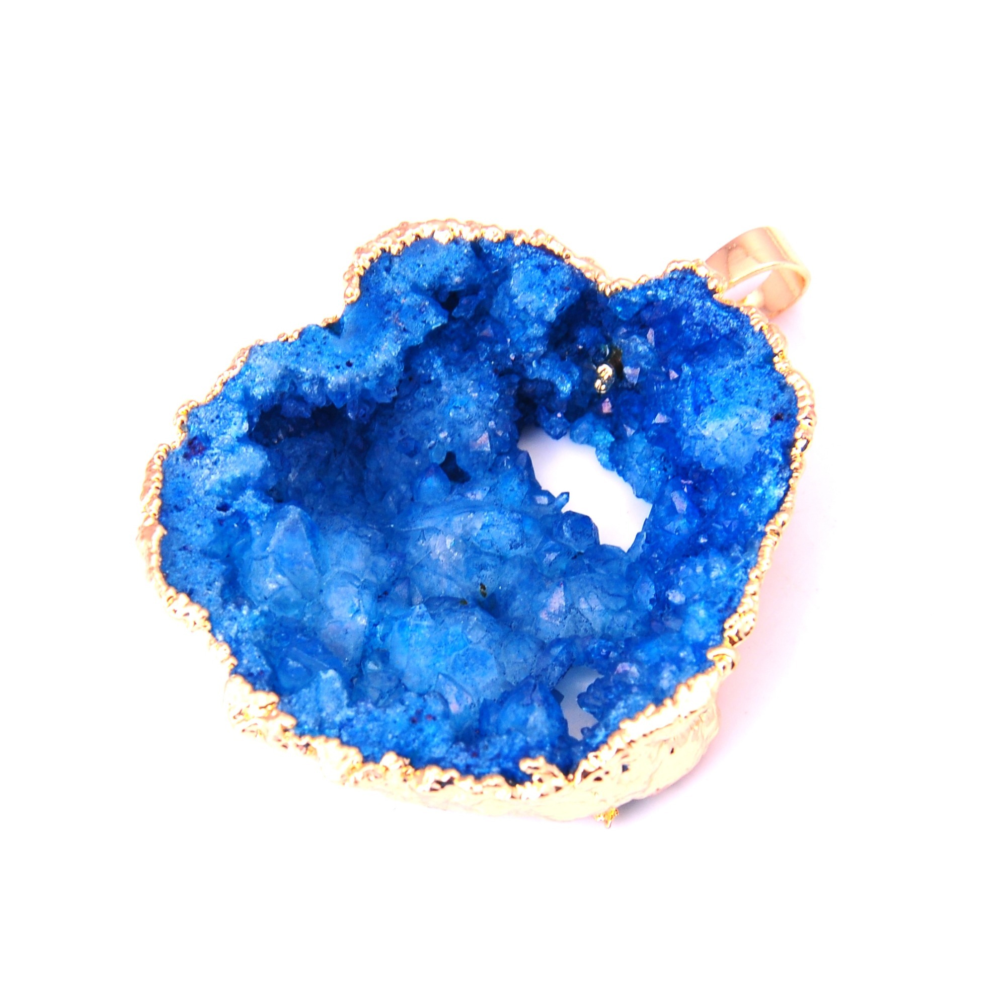 Gilded Natural Agate Crystal Cave Silce Pendant