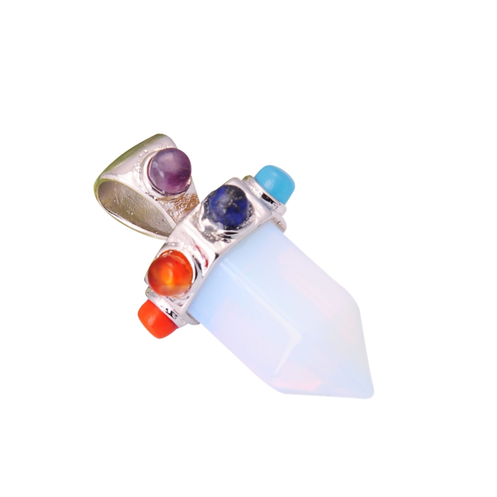 7 Chakra Hexagonal Cylinder Gemstone Crown Pendant 12X35MM