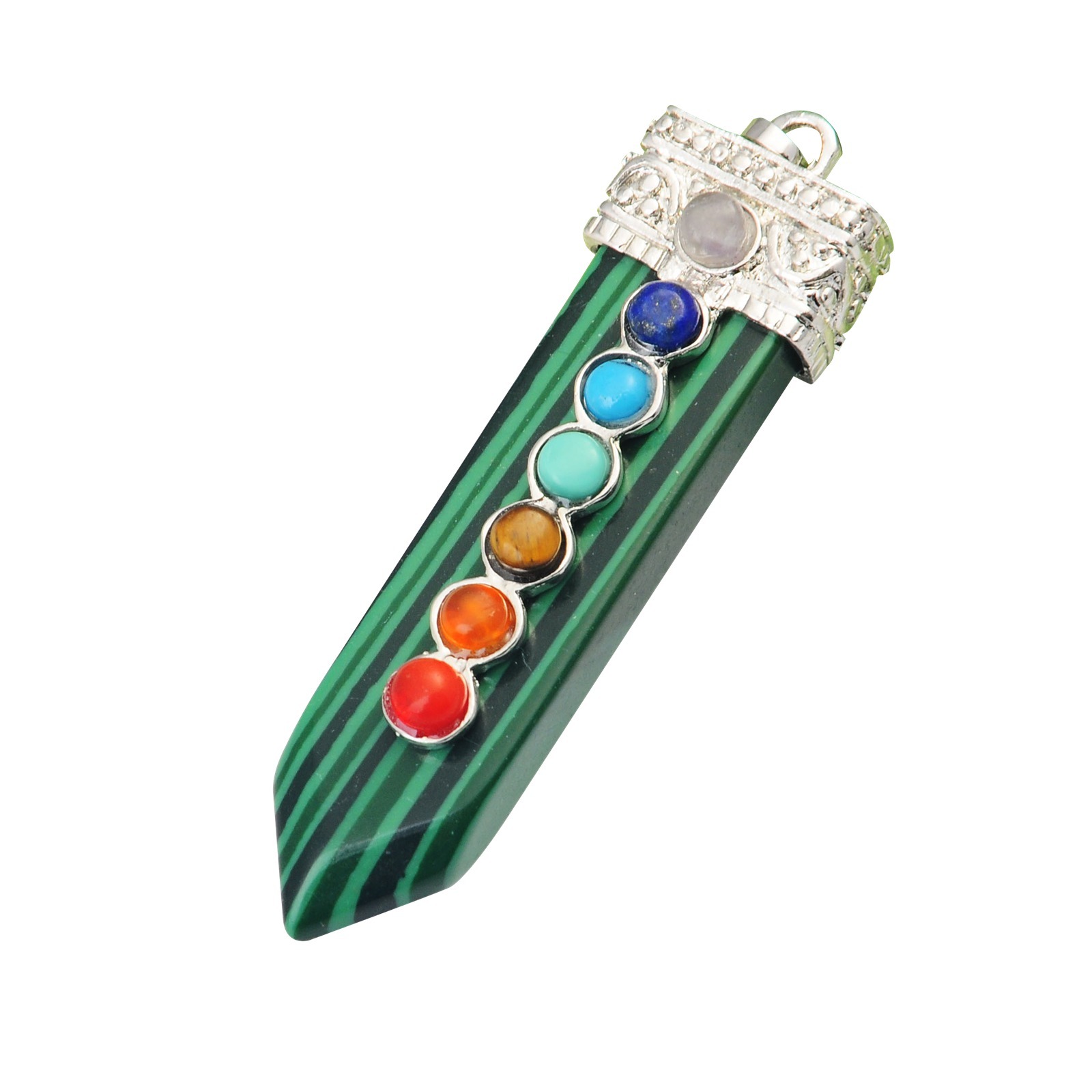 7 Chakra Silver Alloy Sword Gemstone Pendant