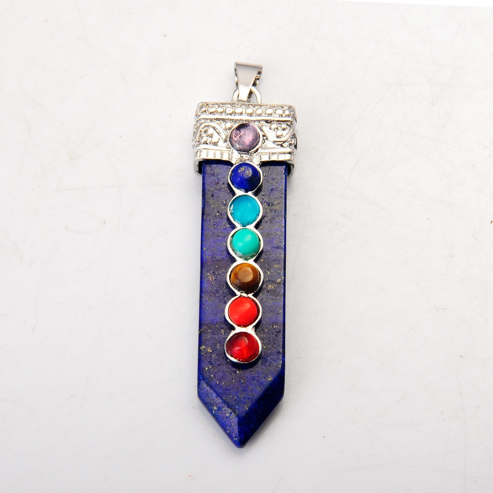 7 Chakra Silver Alloy Sword Gemstone Pendant