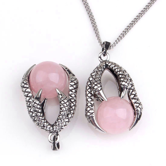 Gemstone Ball Stainless Steel Dragon Claw Pendant