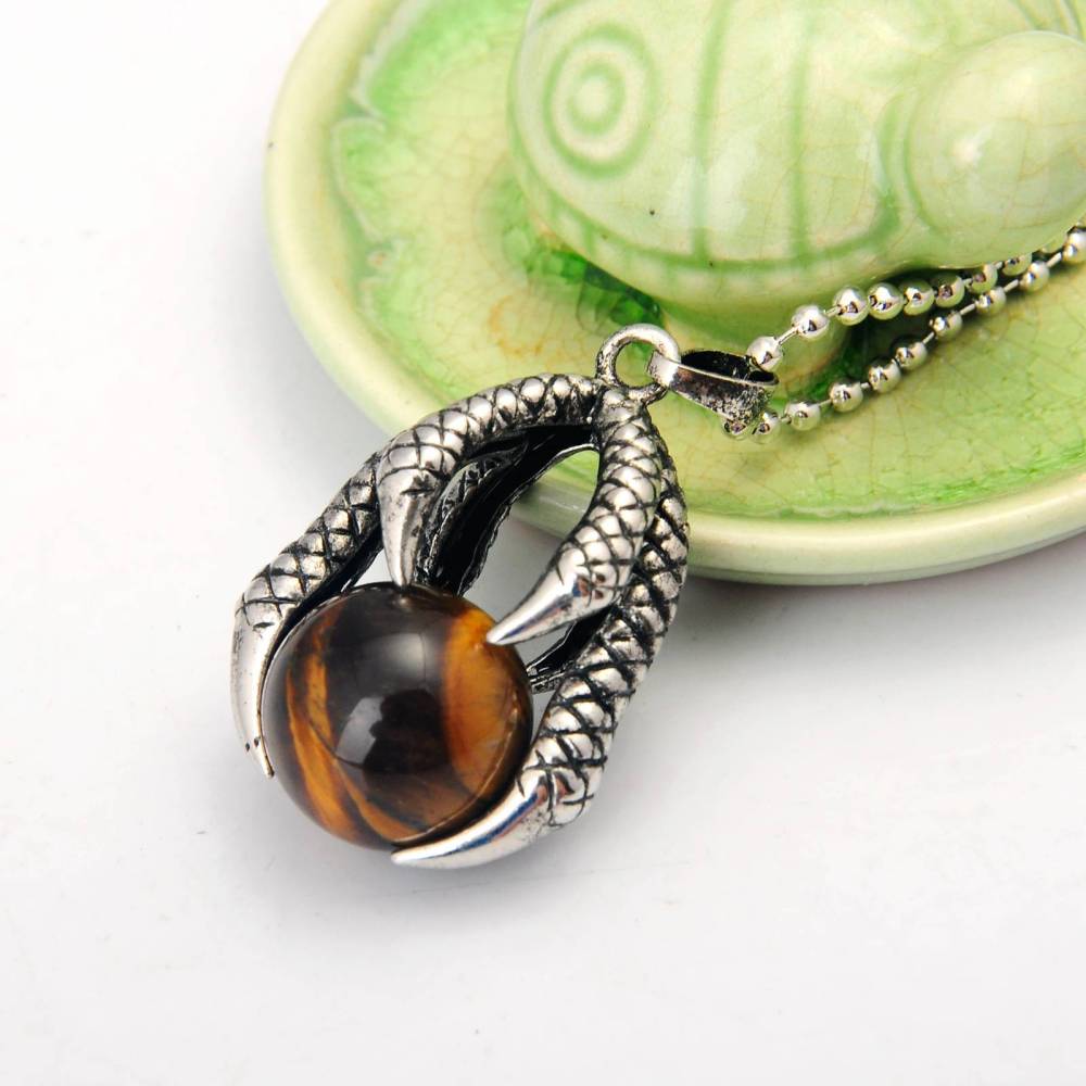 Gemstone Ball Stainless Steel Dragon Claw Pendant