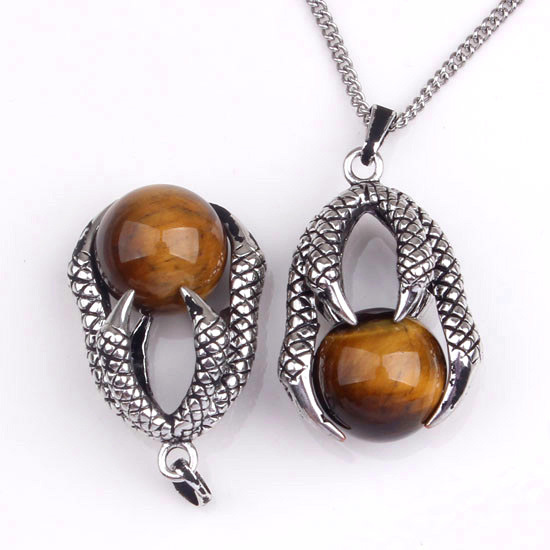 Gemstone Ball Stainless Steel Dragon Claw Pendant