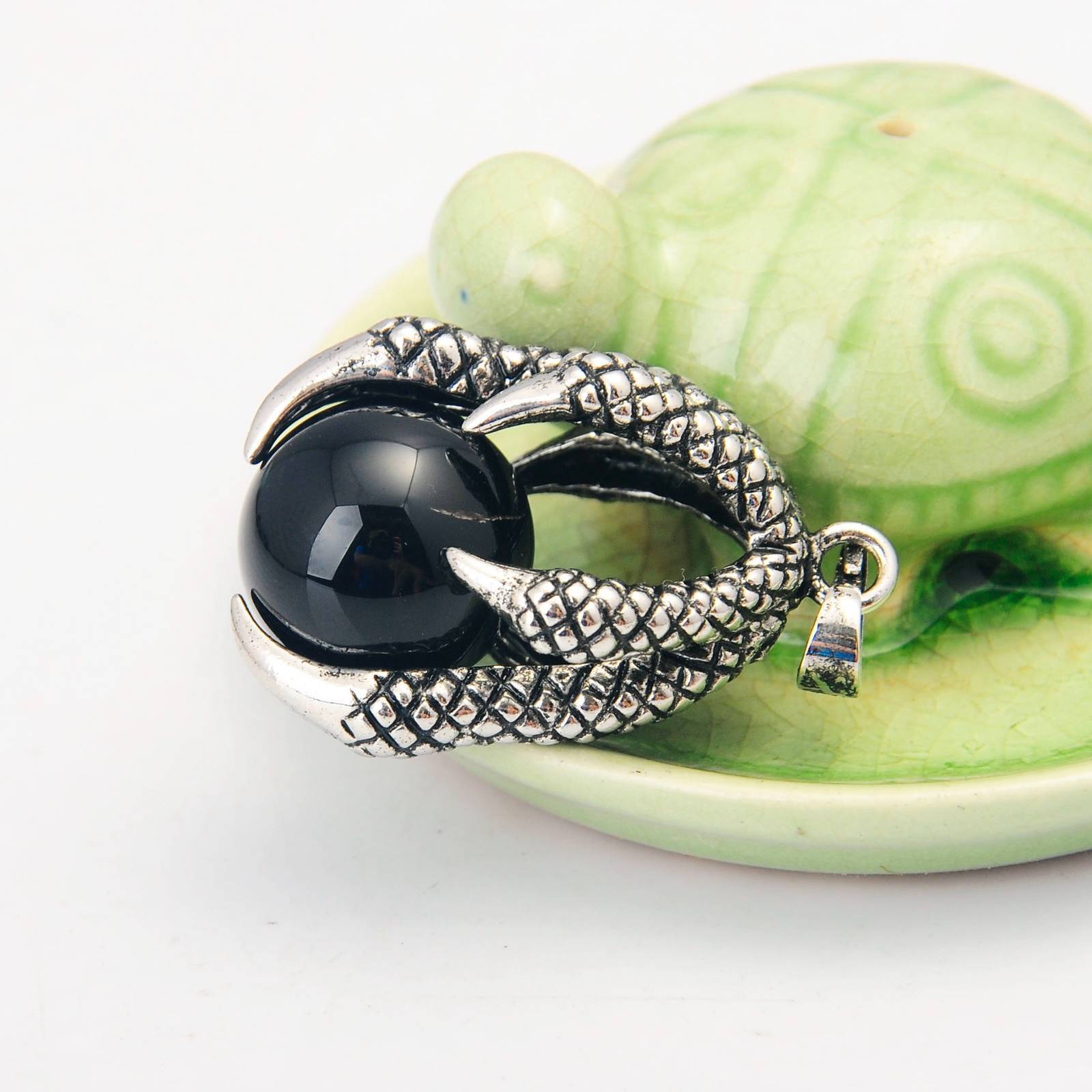 Gemstone Ball Stainless Steel Dragon Claw Pendant