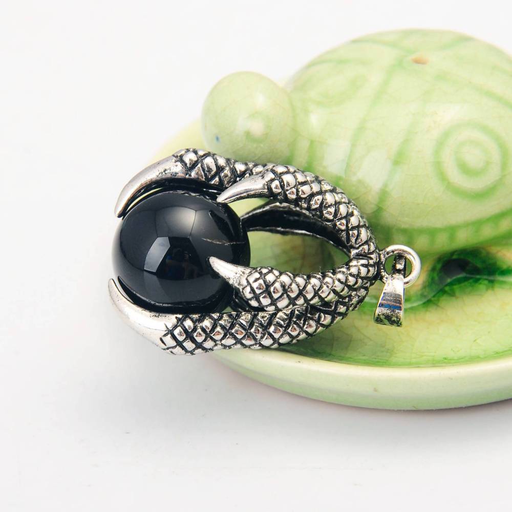 Gemstone Ball Stainless Steel Dragon Claw Pendant