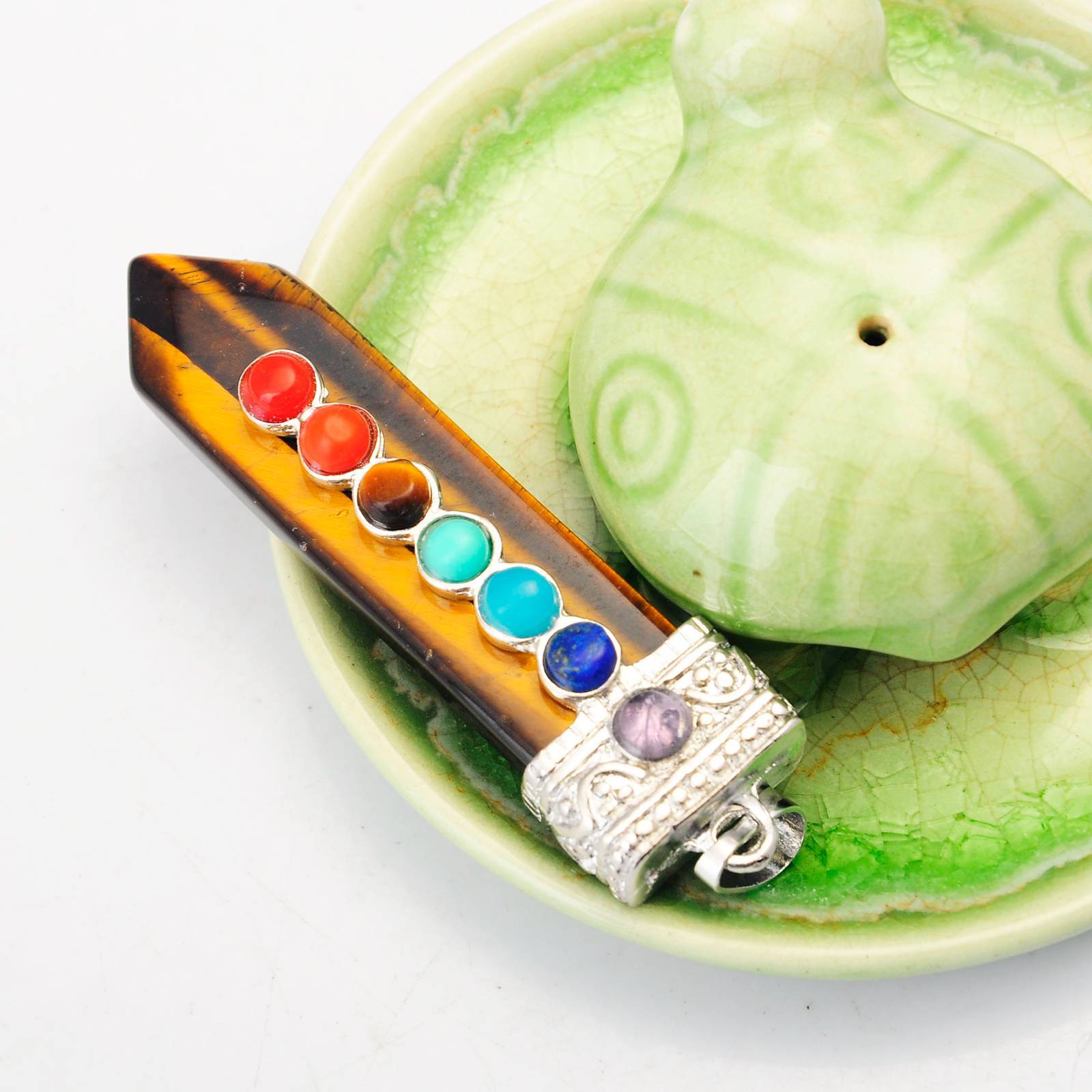 7 Chakra Silver Alloy Sword Gemstone Pendant