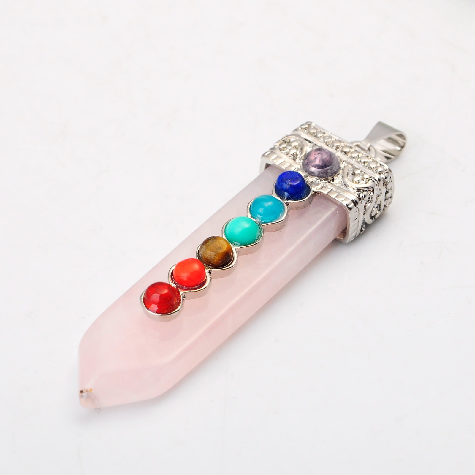 7 Chakra Silver Alloy Sword Gemstone Pendant
