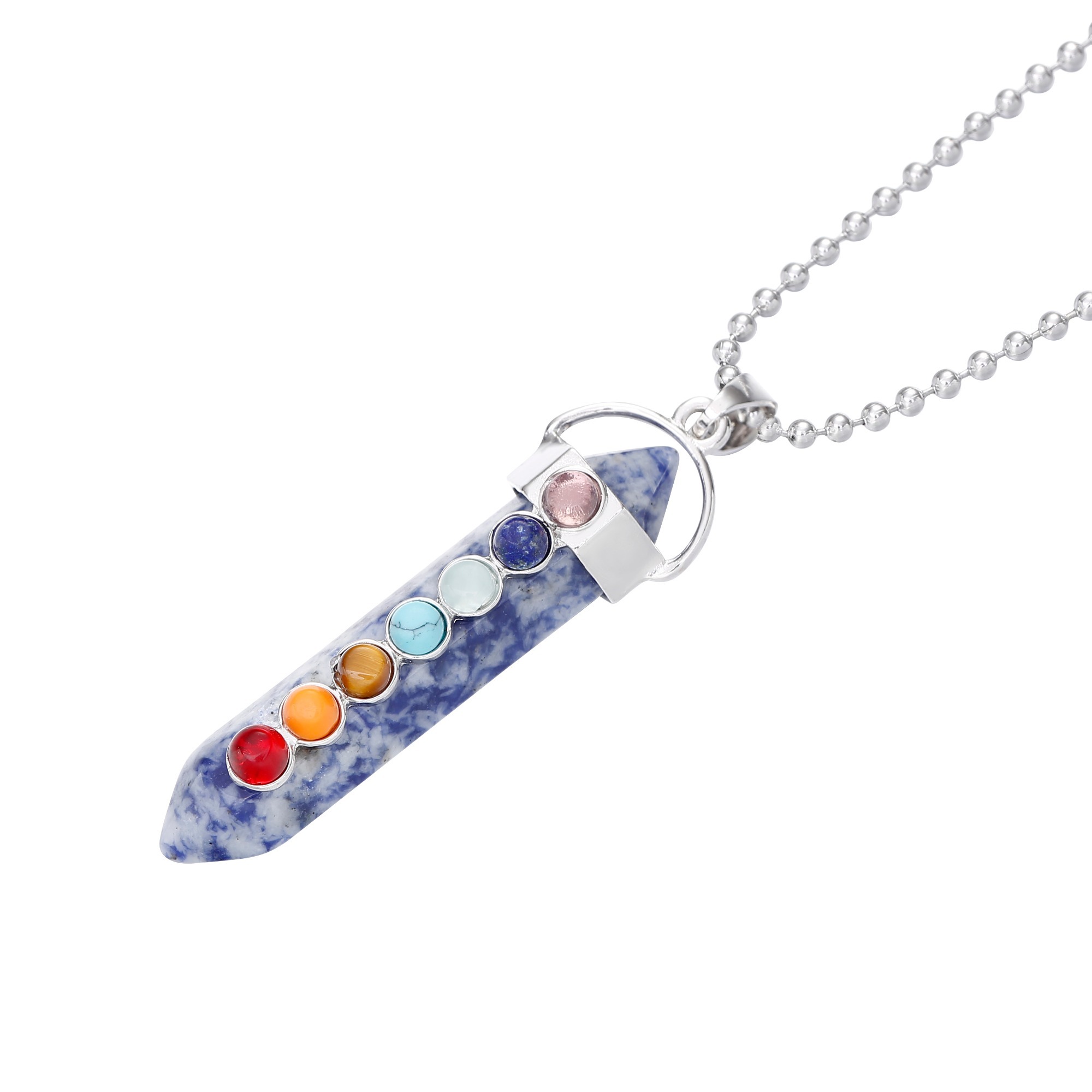 7 Chakra Hexagonal Cylinder Gemstone Pendant
