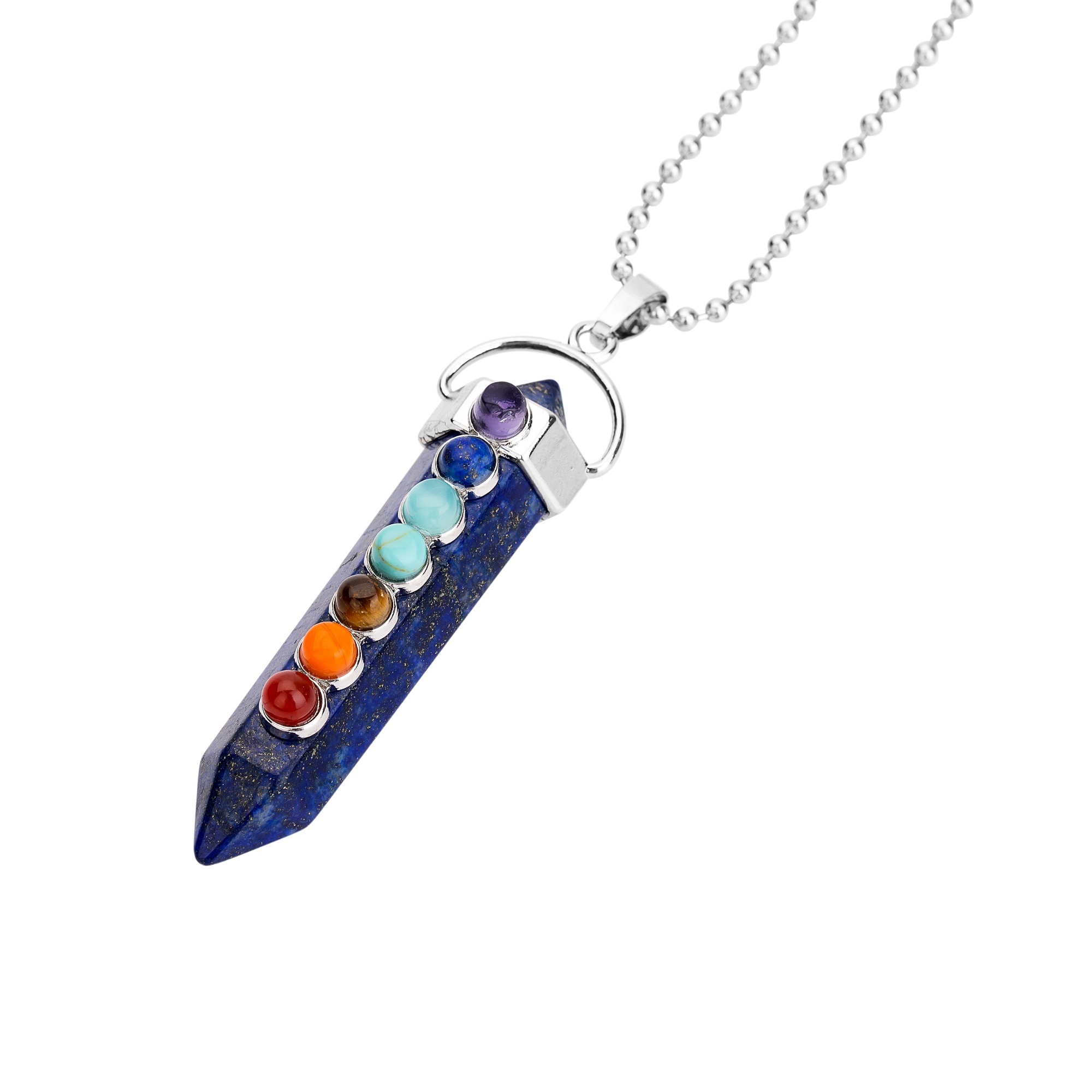 7 Chakra Hexagonal Cylinder Gemstone Pendant