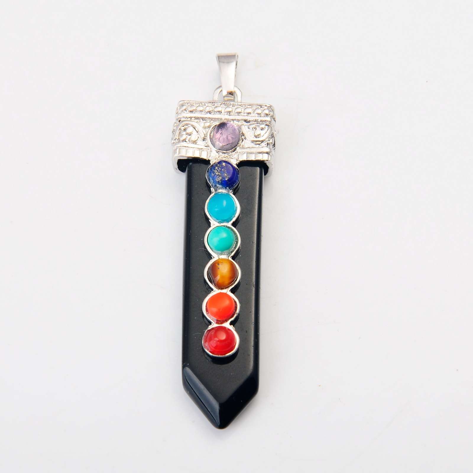 7 Chakra Silver Alloy Sword Gemstone Pendant