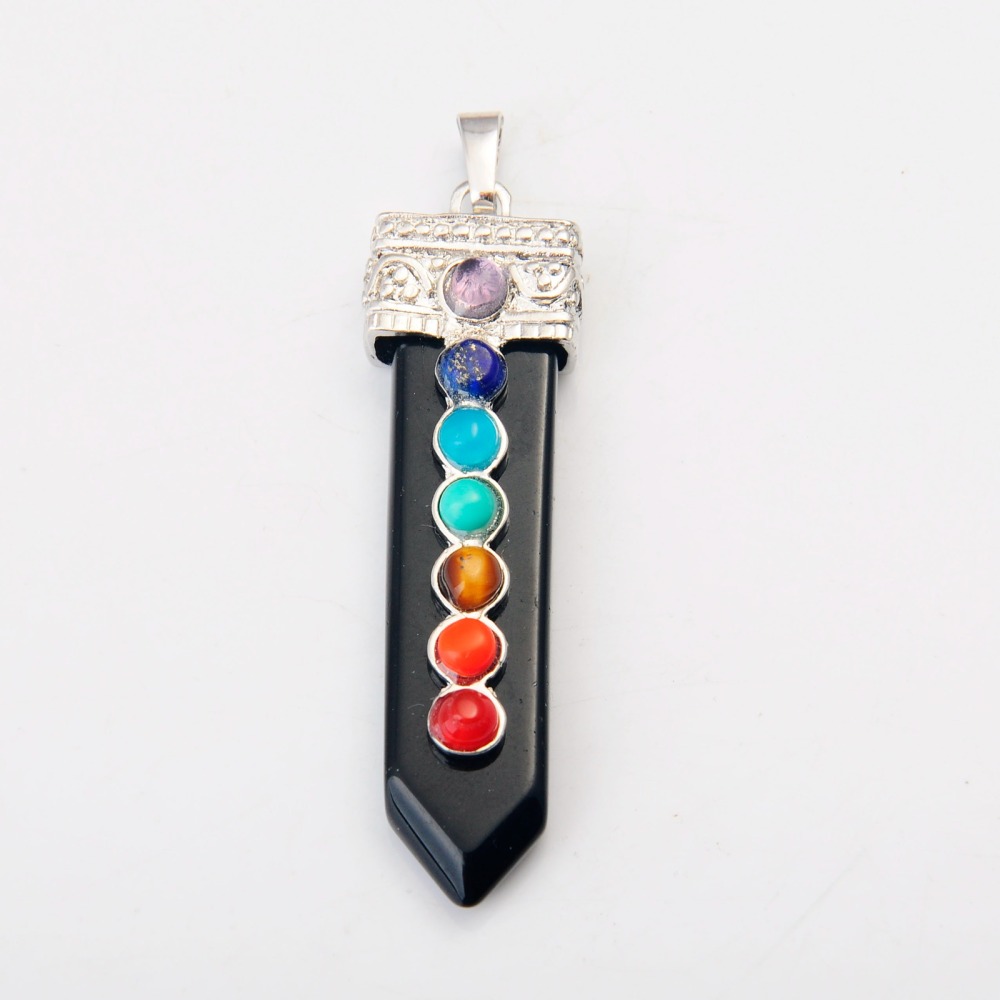 7 Chakra Silver Alloy Sword Gemstone Pendant