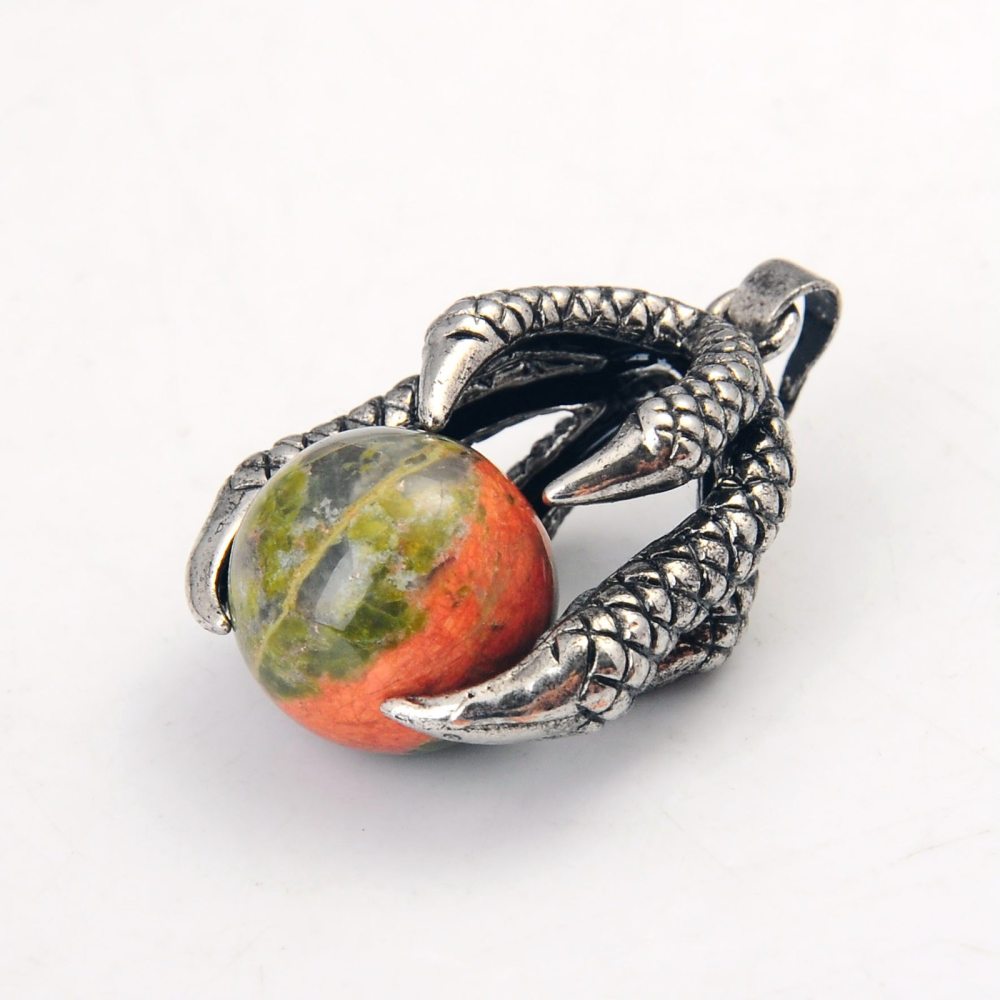 Gemstone Ball Stainless Steel Dragon Claw Pendant