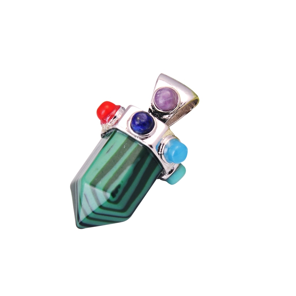 7 Chakra Hexagonal Cylinder Gemstone Crown Pendant 12X35MM