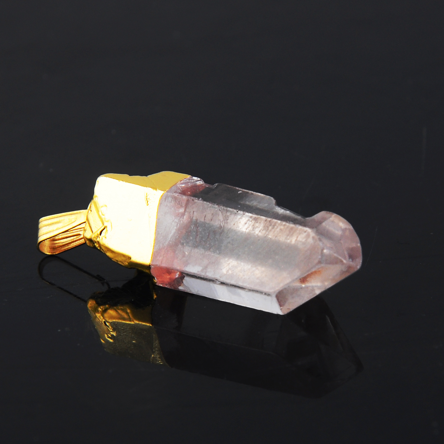 Gold Natural Raw Rock Crystal Pillar Pendant