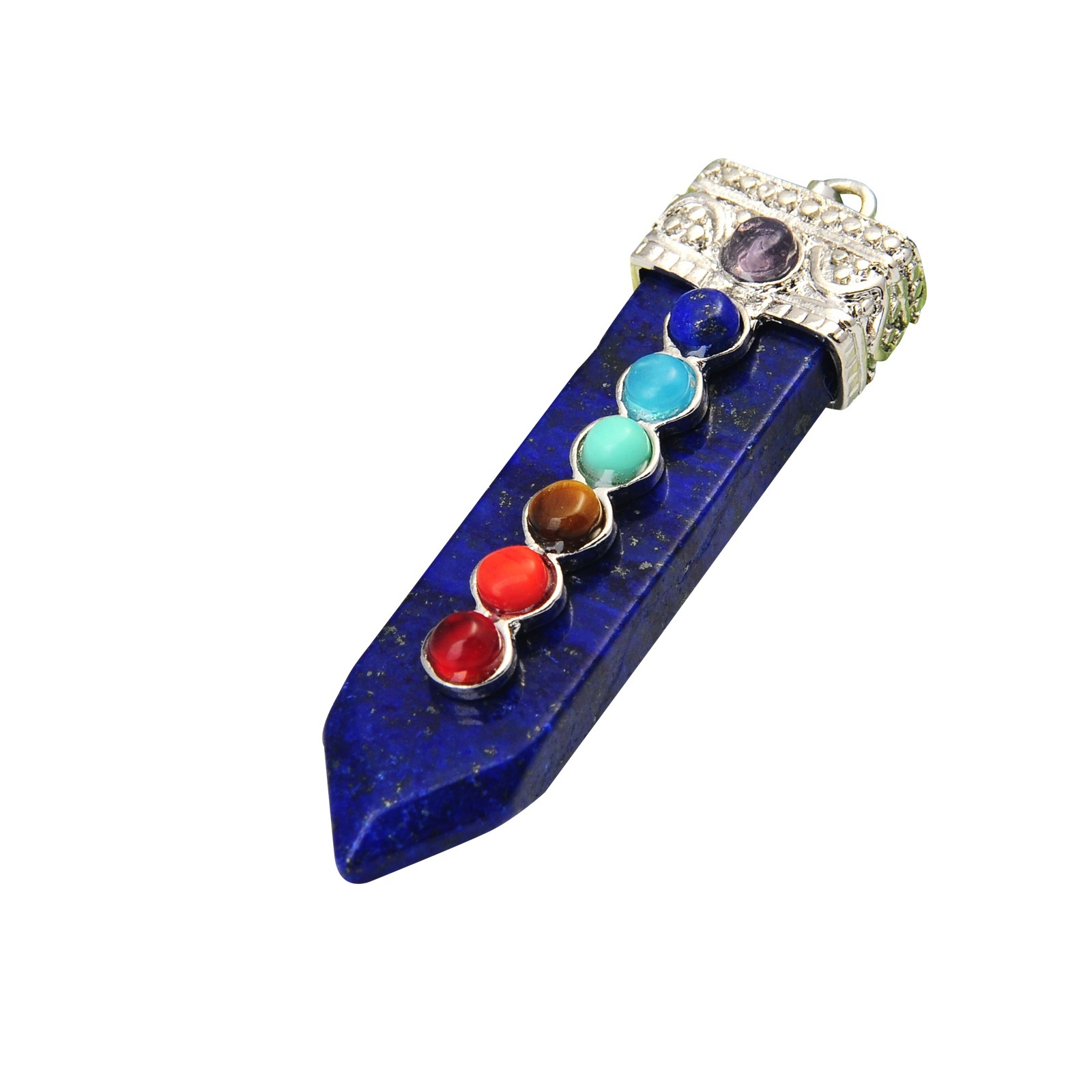 7 Chakra Silver Alloy Sword Gemstone Pendant