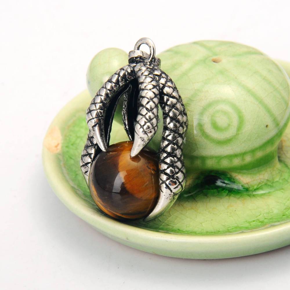 Gemstone Ball Stainless Steel Dragon Claw Pendant
