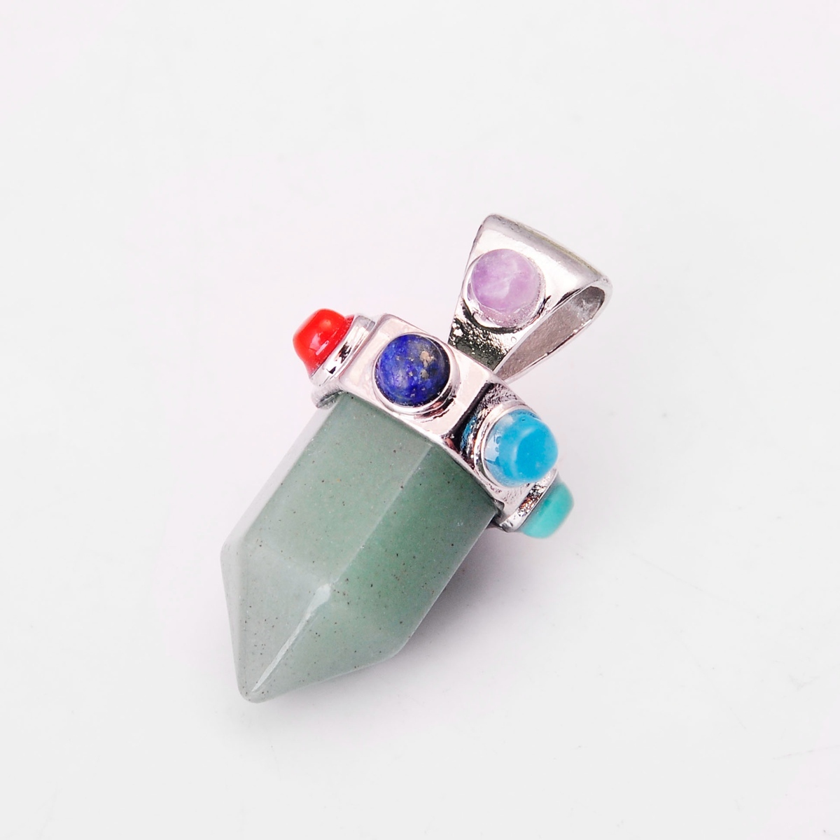 7 Chakra Hexagonal Cylinder Gemstone Crown Pendant 12X35MM