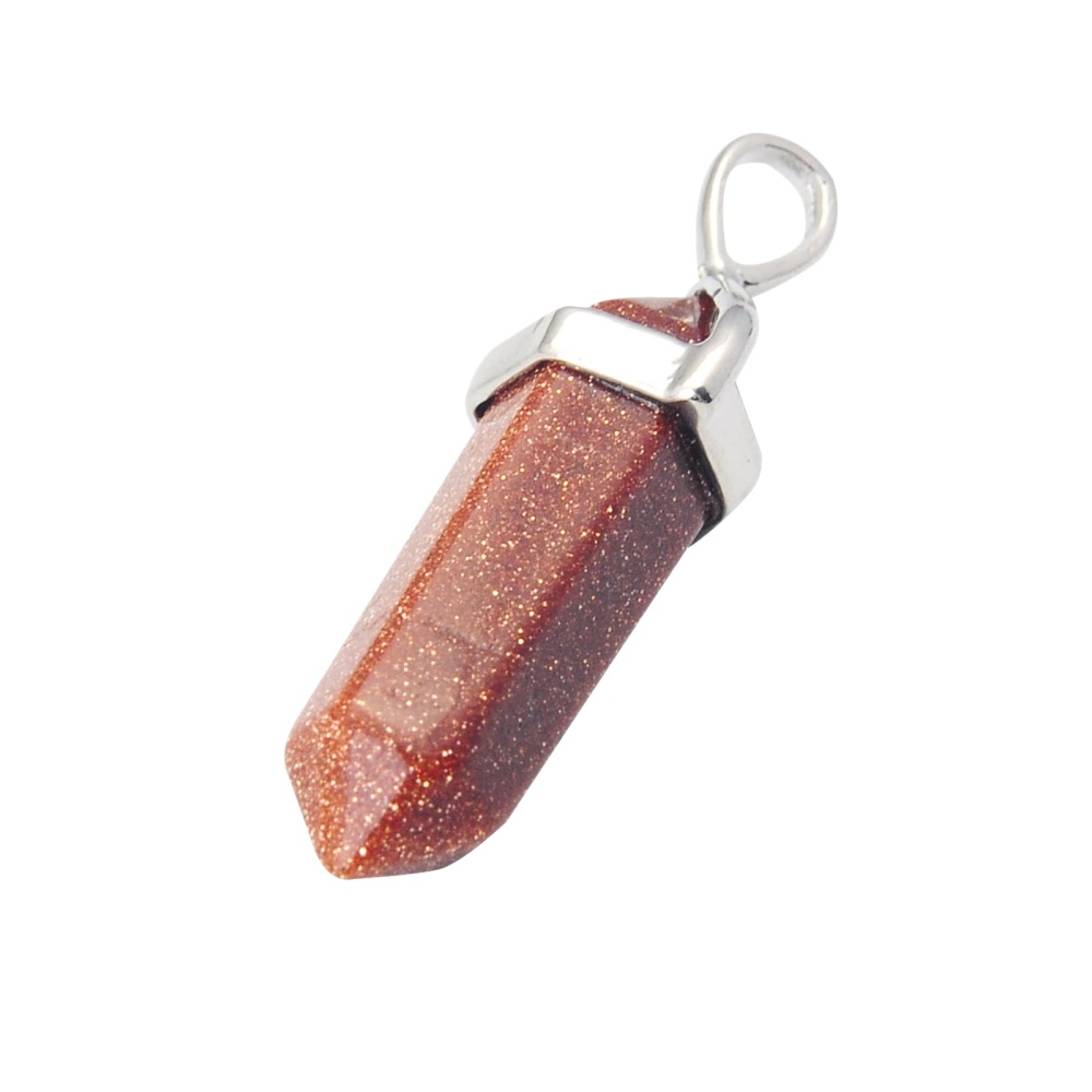Gold & Silver Hexagonal Cylinder Gemstone Pendant