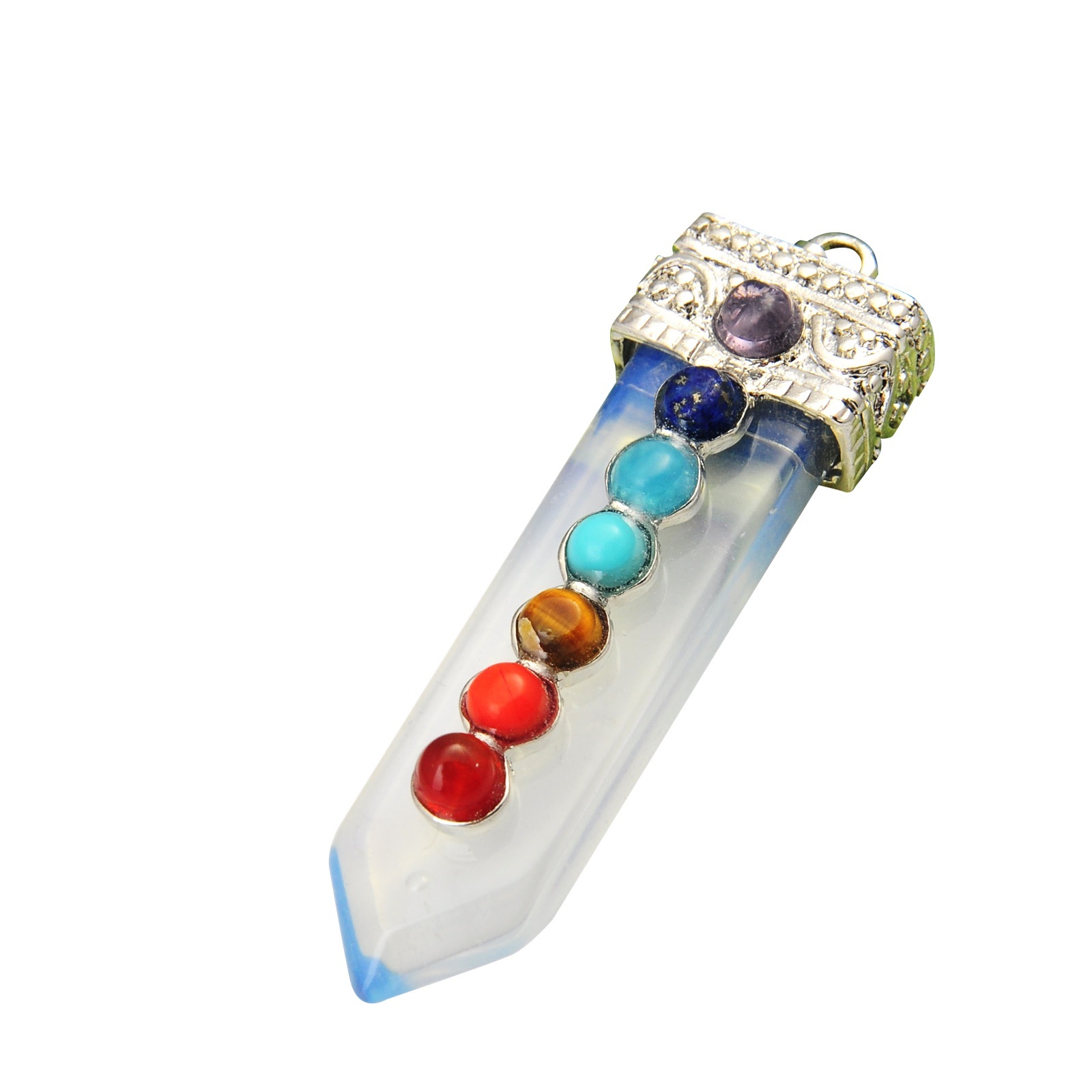 7 Chakra Silver Alloy Sword Gemstone Pendant