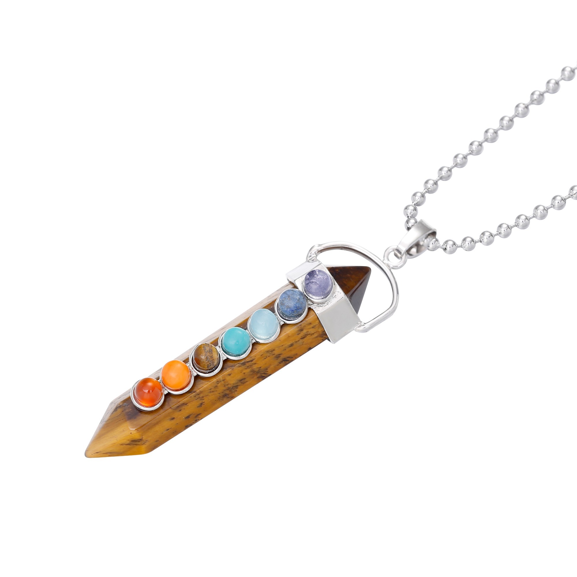 7 Chakra Hexagonal Cylinder Gemstone Pendant