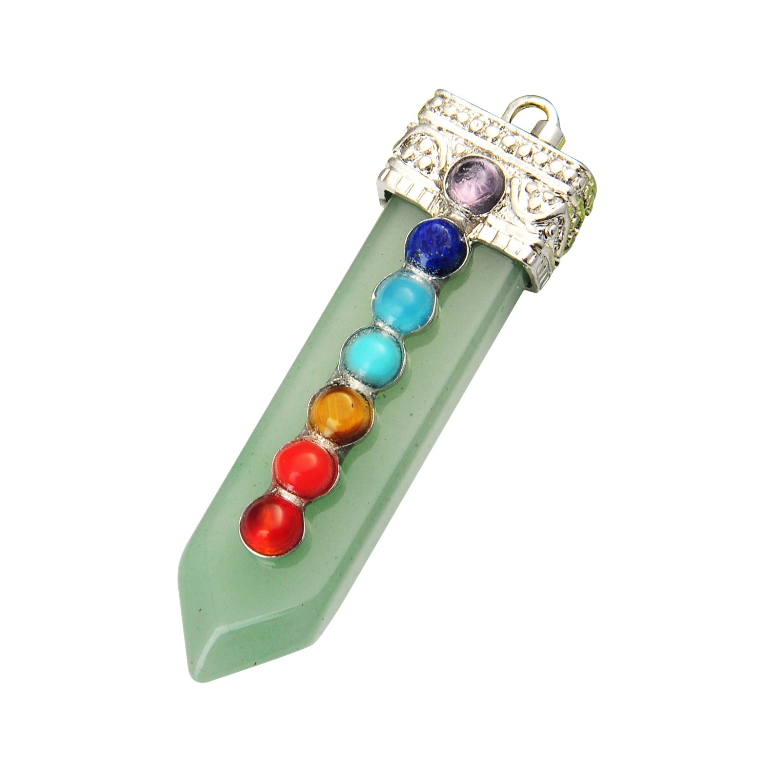 7 Chakra Silver Alloy Sword Gemstone Pendant