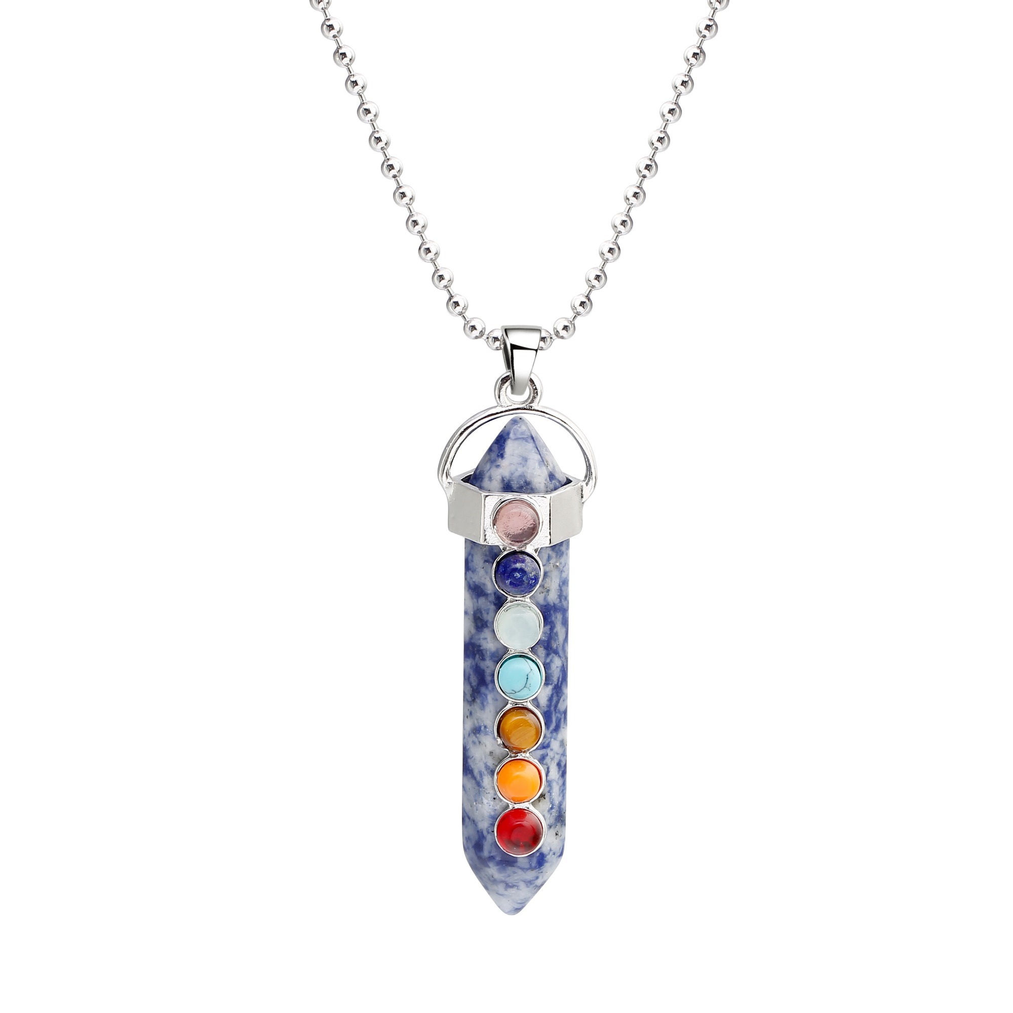 7 Chakra Hexagonal Cylinder Gemstone Pendant