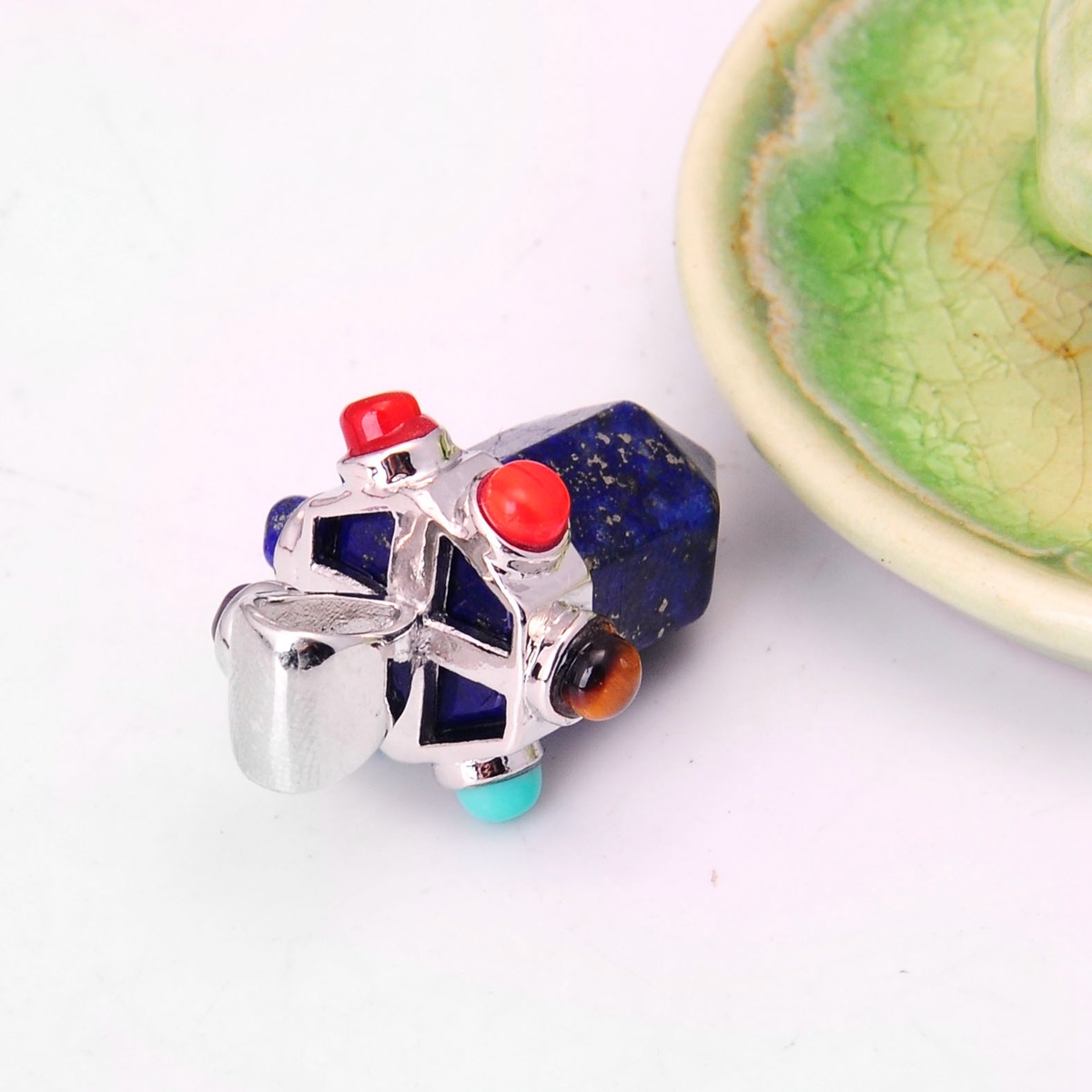 7 Chakra Hexagonal Cylinder Gemstone Crown Pendant 12X35MM