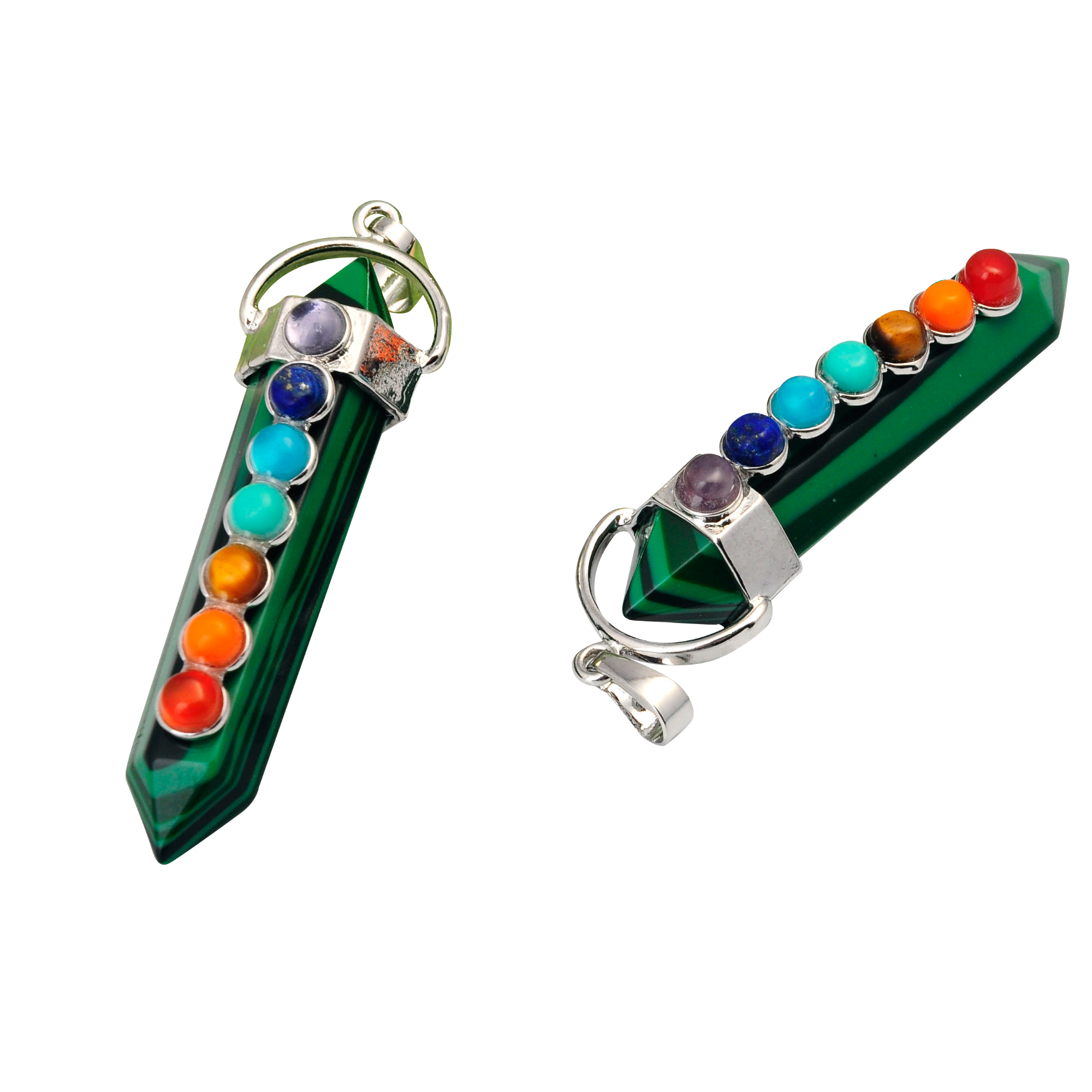 7 Chakra Hexagonal Cylinder Gemstone Pendant