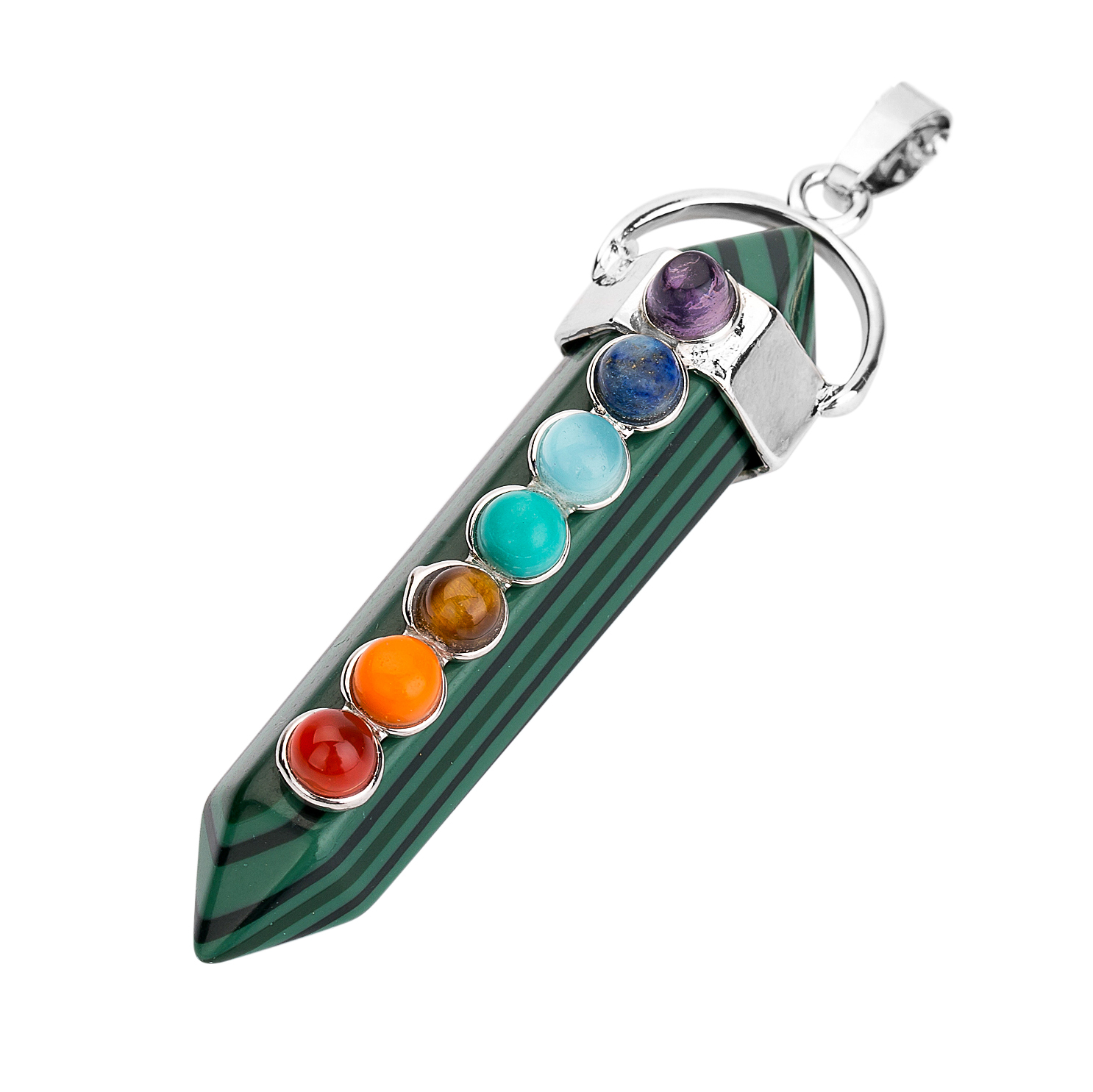 7 Chakra Hexagonal Cylinder Gemstone Pendant